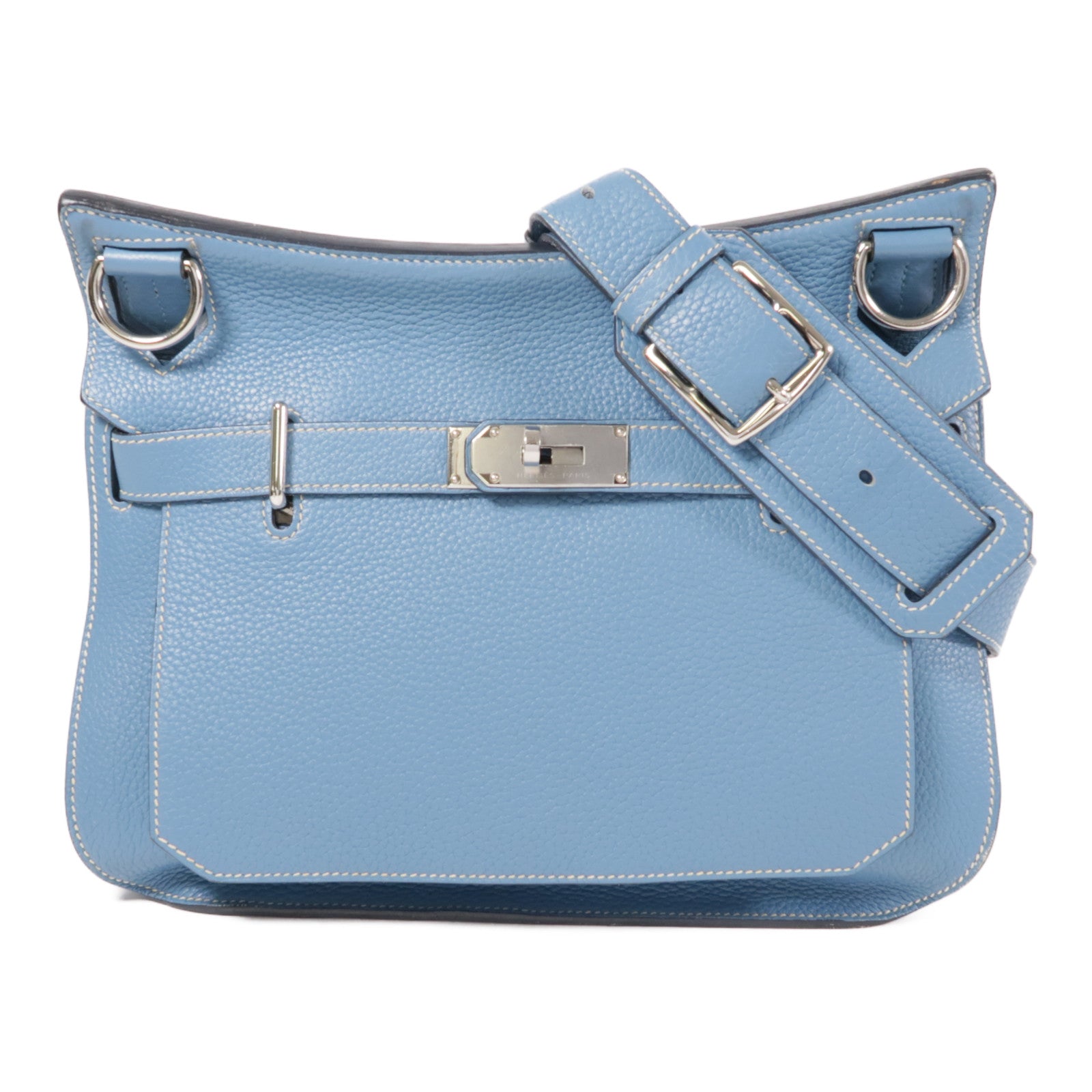 HERMES Clemence皮革Jypsiere銀扣肩背袋