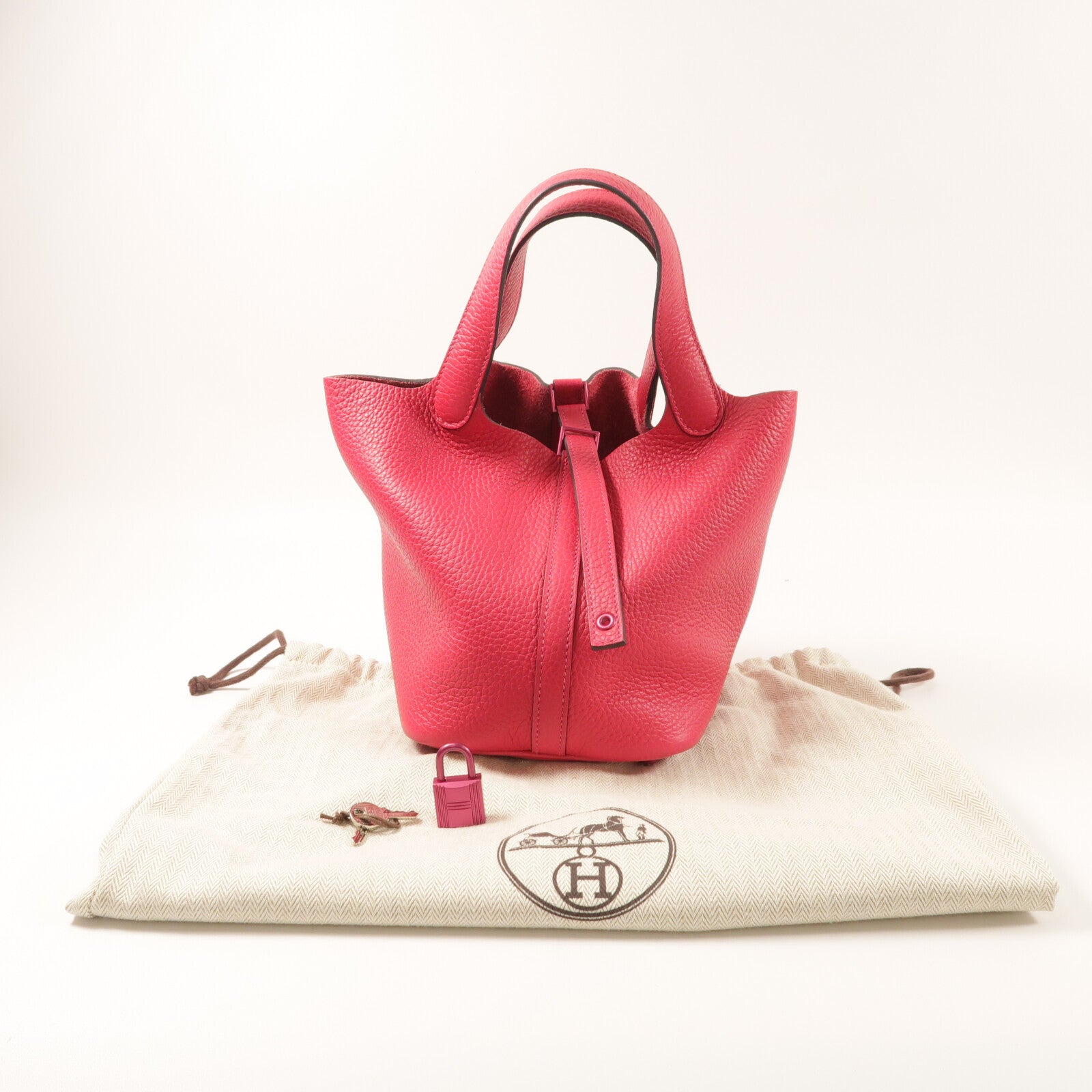 HERMES Clemence皮革Picotin PM手挽袋Rose Mexico