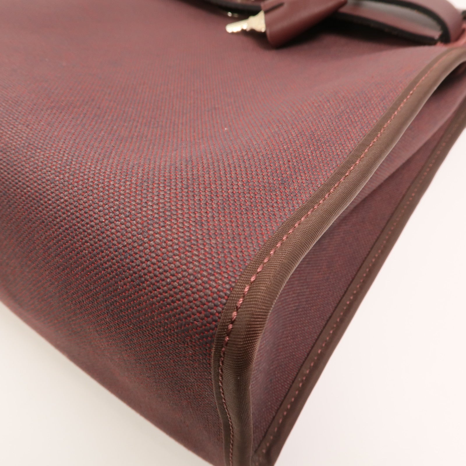 HERMES Toile H帆布Herbag PM手挽肩背兩用袋Rouge Sellier
