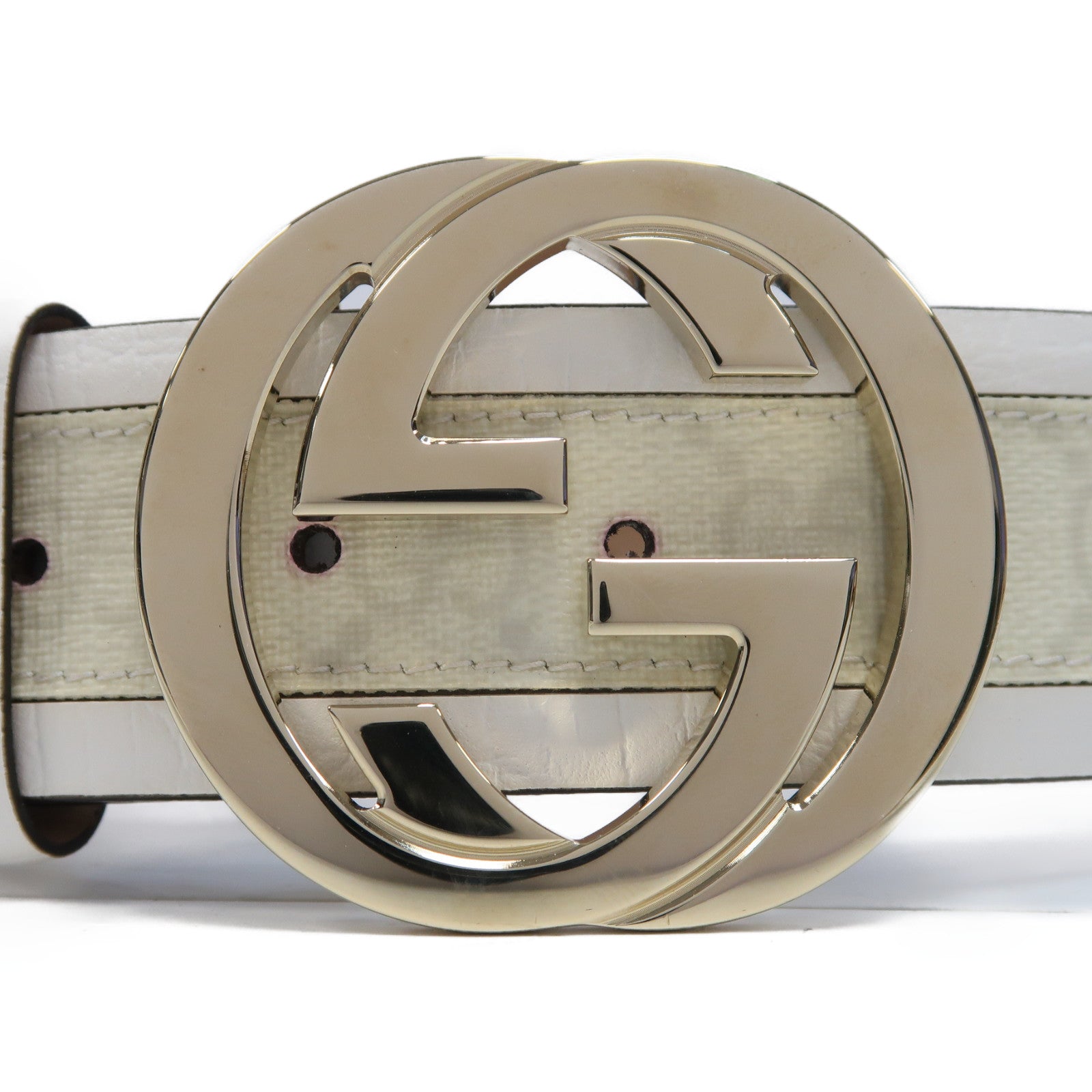 GUCCI PVC Belt金扣皮帶白色/米色