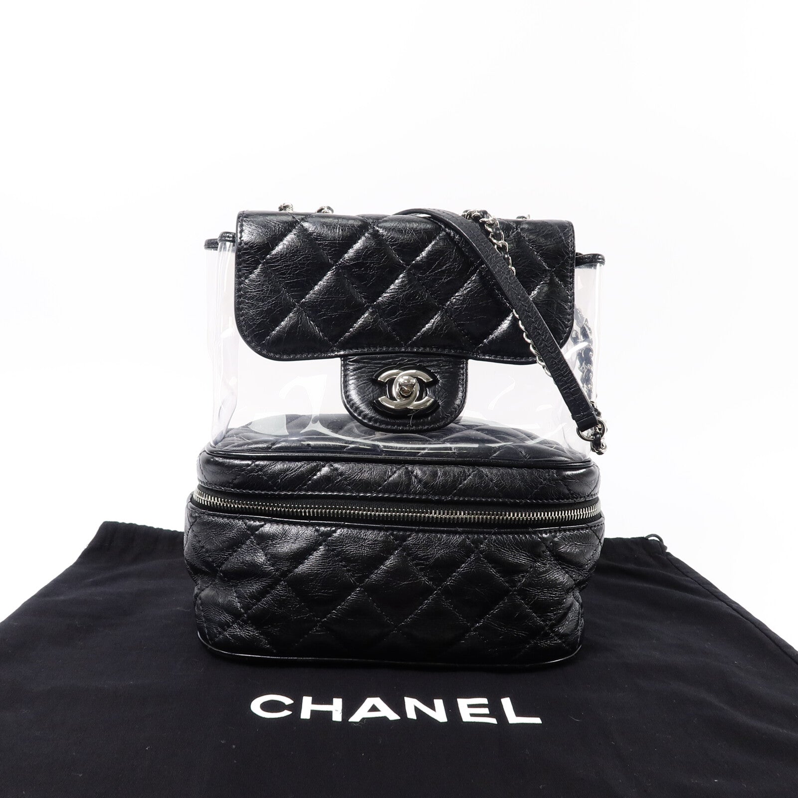CHANEL PVC/牛皮皮革Matelasse Backpack鏈帶肩背袋