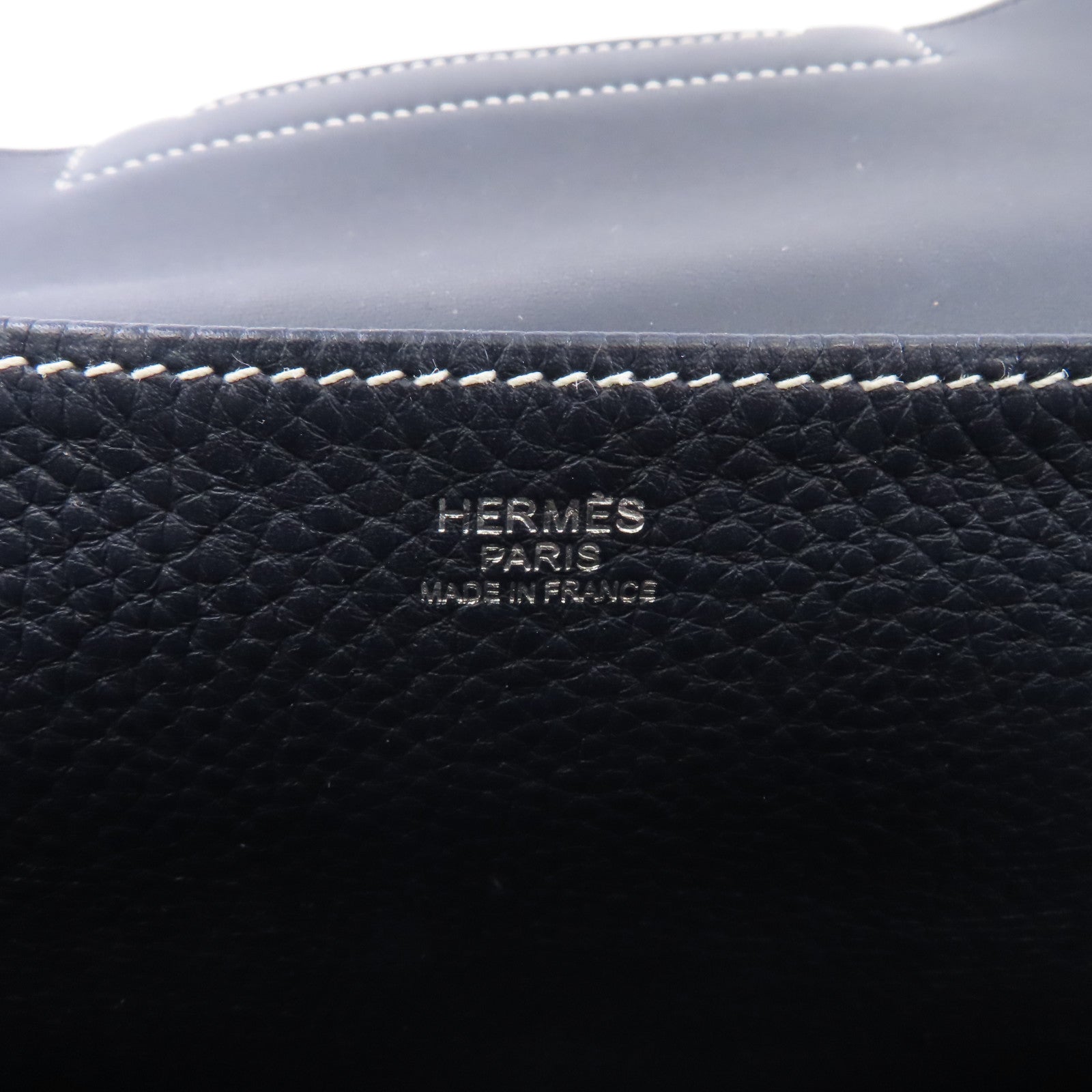 HERMES Clemence皮革Halzan 31銀扣手挽肩背兩用袋Deep Blue藍色