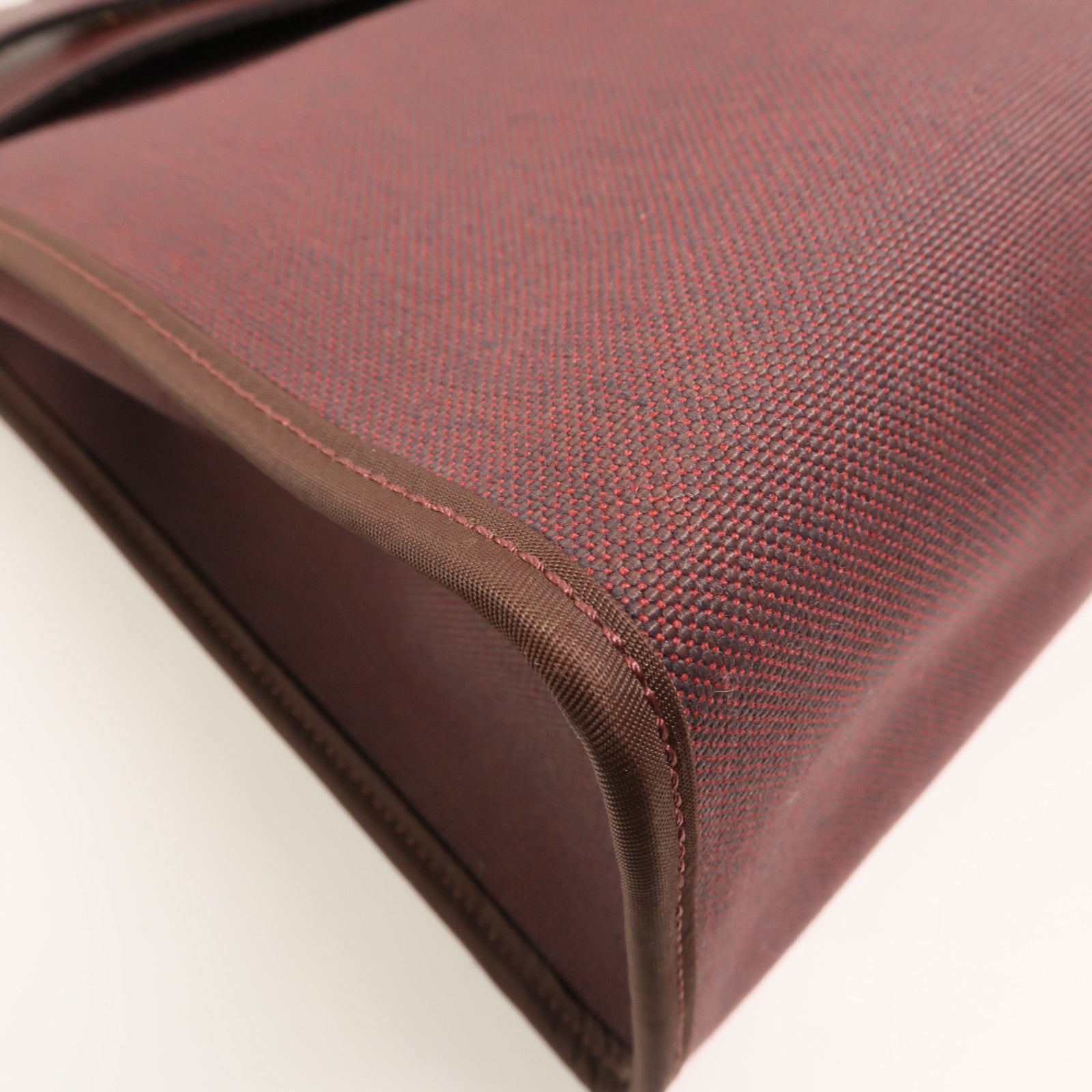 HERMES Toile H帆布Herbag PM手挽肩背兩用袋Rouge Sellier