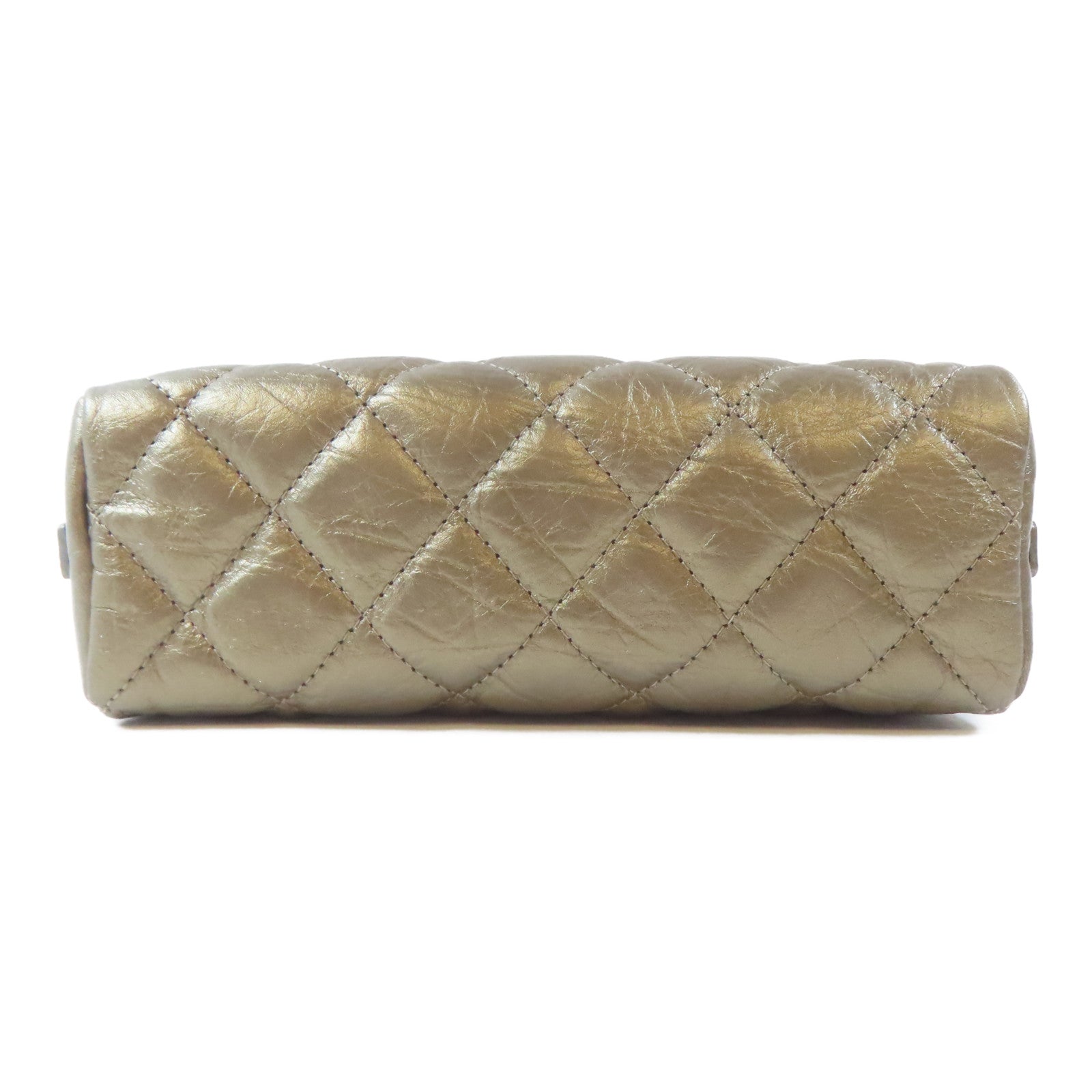 CHANEL 菱格牛皮皮革Pouch銀扣化妝袋金色