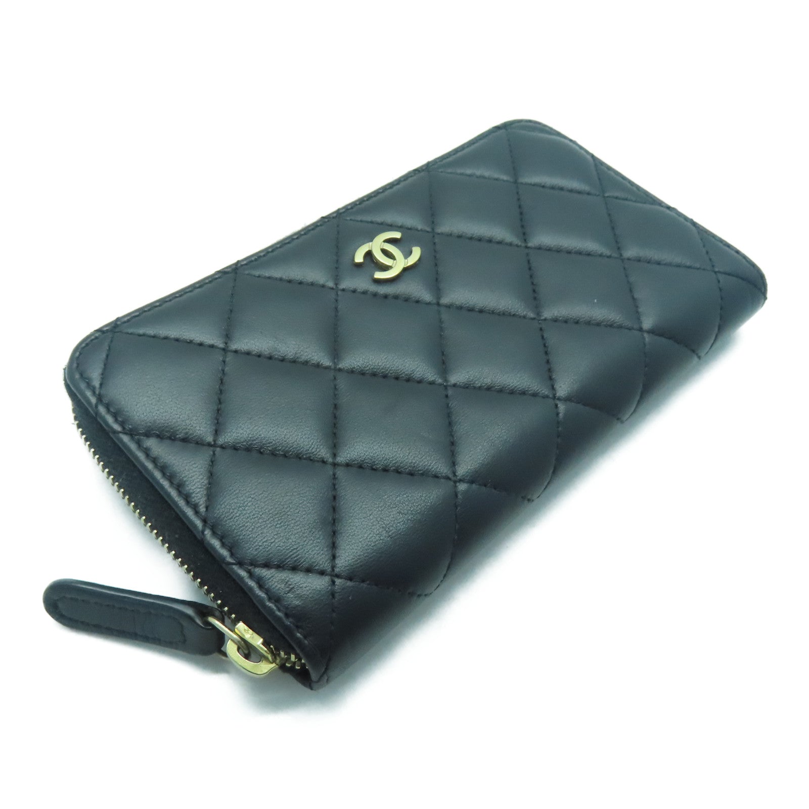 CHANEL 羊皮皮革Wallet金扣錢包黑色