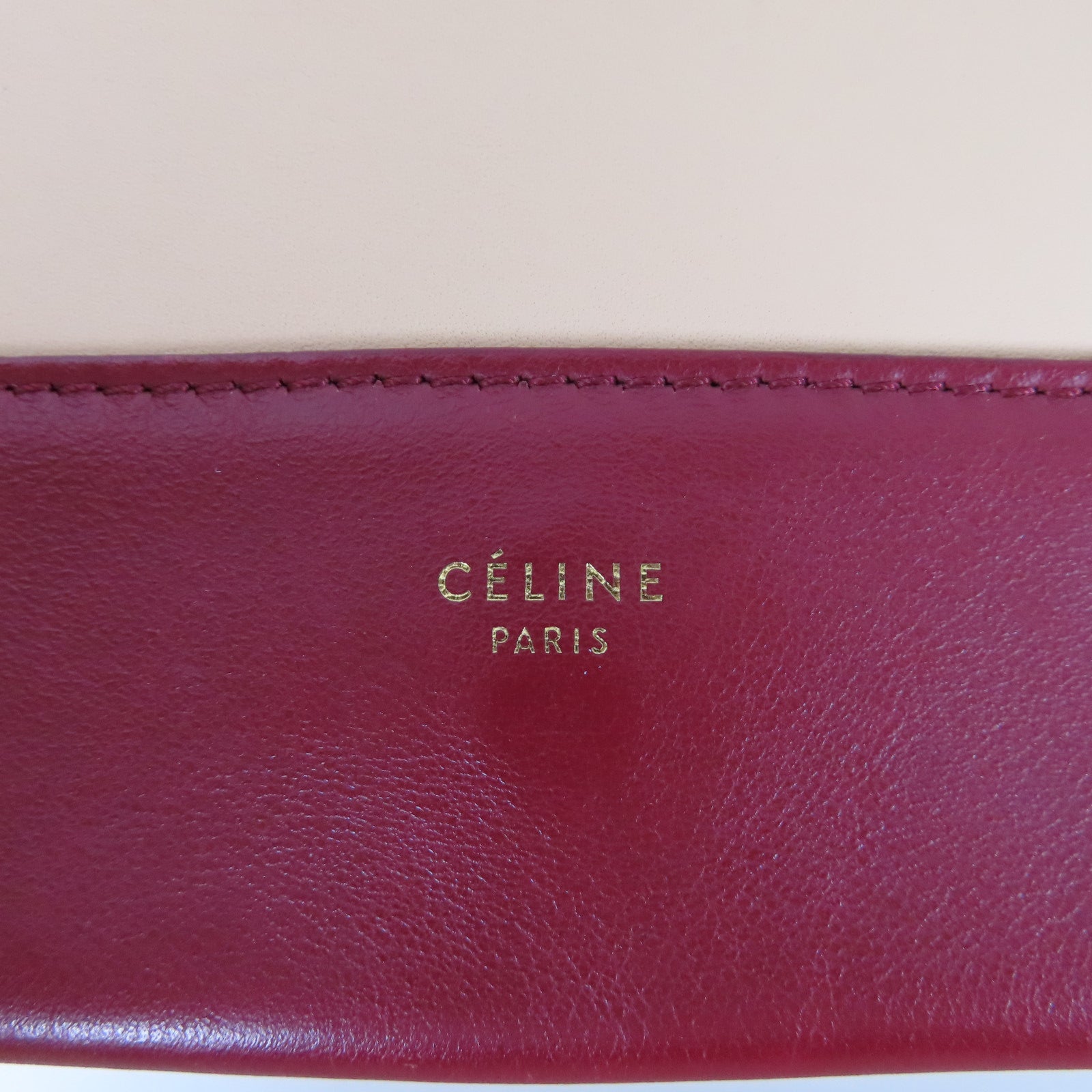 CELINE 【激減優惠】牛皮皮革Frame Medium Shoulder Bag金扣肩背袋紅色/米色