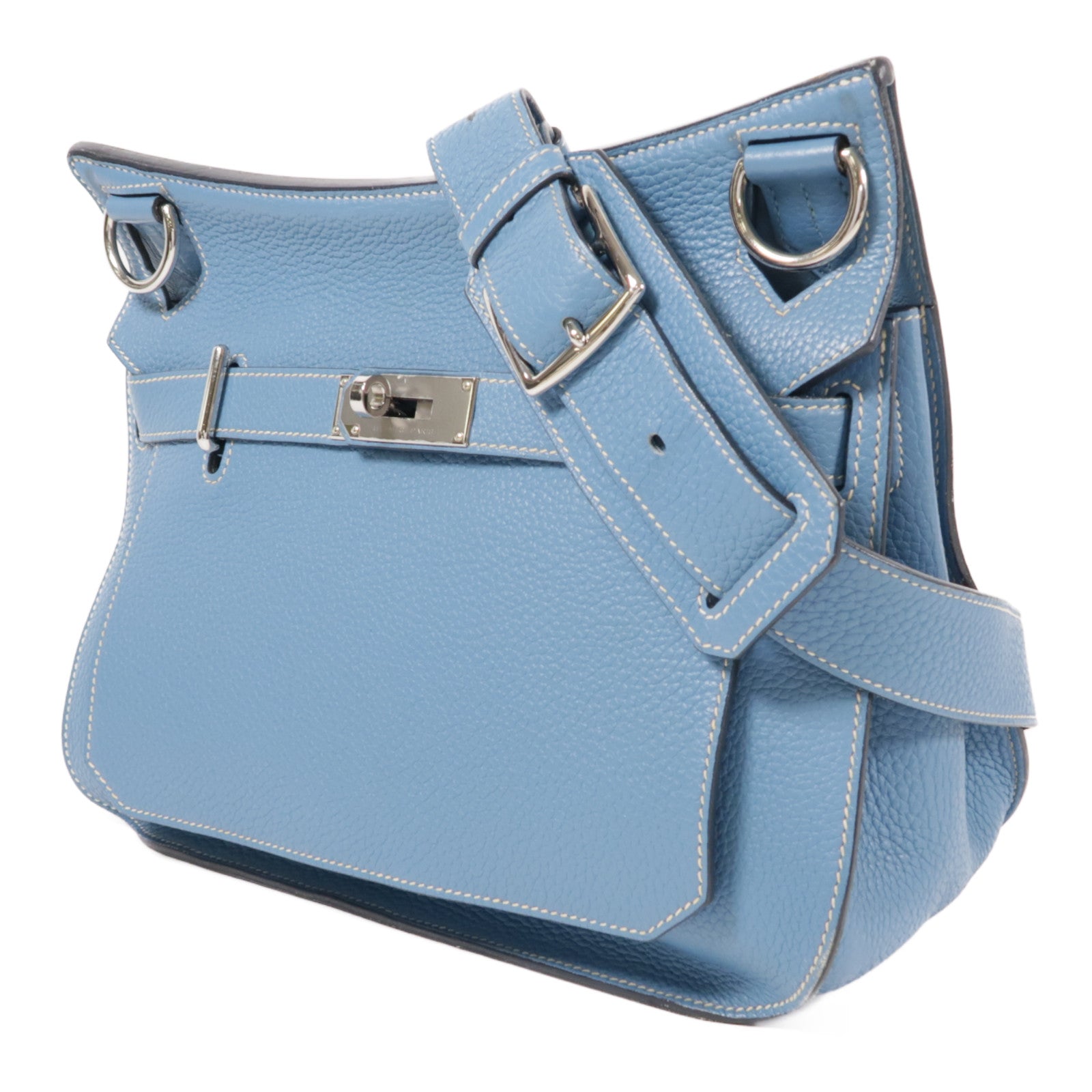 HERMES Clemence皮革Jypsiere銀扣肩背袋