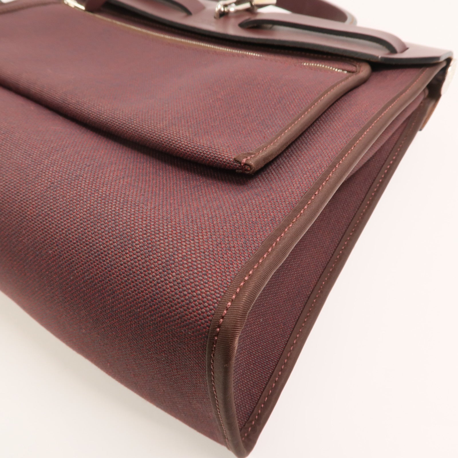 HERMES Toile H帆布Herbag PM手挽肩背兩用袋Rouge Sellier