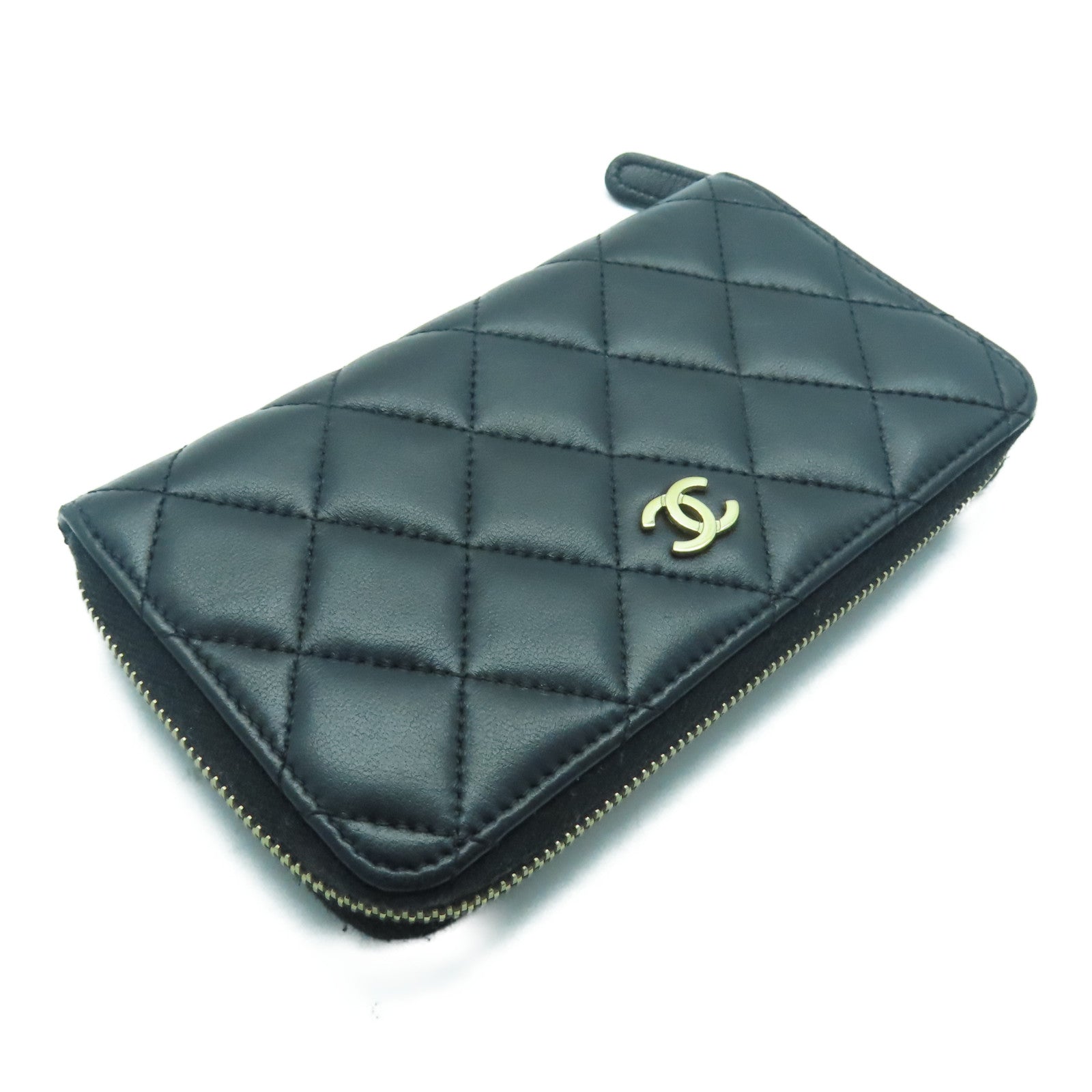 CHANEL 羊皮皮革Wallet金扣錢包黑色