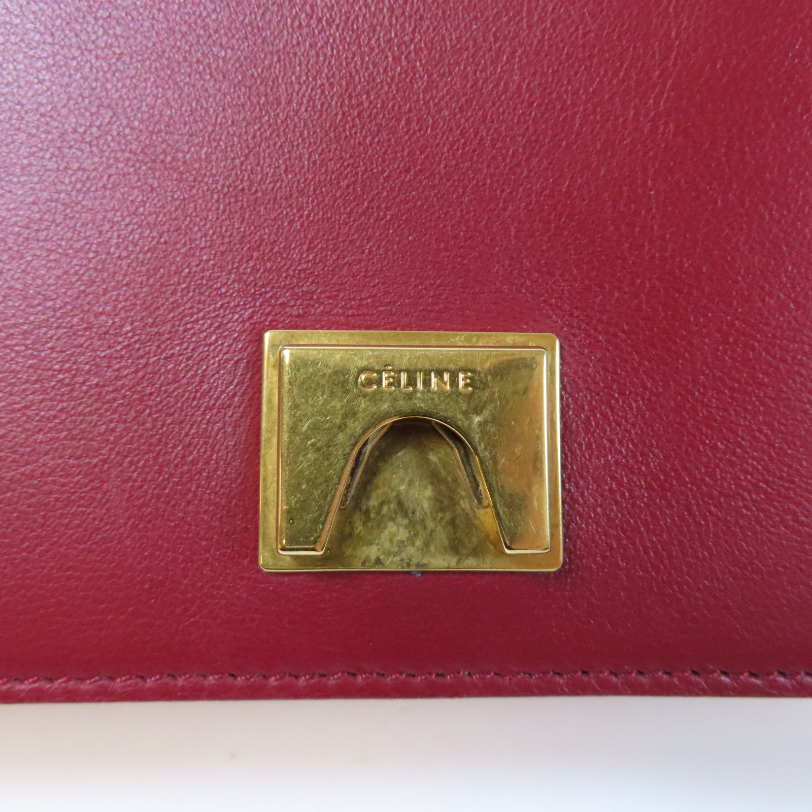 CELINE 【激減優惠】牛皮皮革Frame Medium Shoulder Bag金扣肩背袋紅色/米色