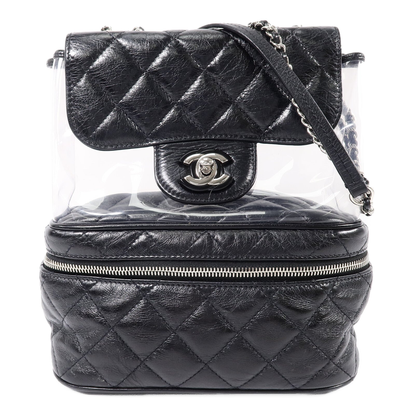 CHANEL PVC/牛皮皮革Matelasse Backpack鏈帶肩背袋