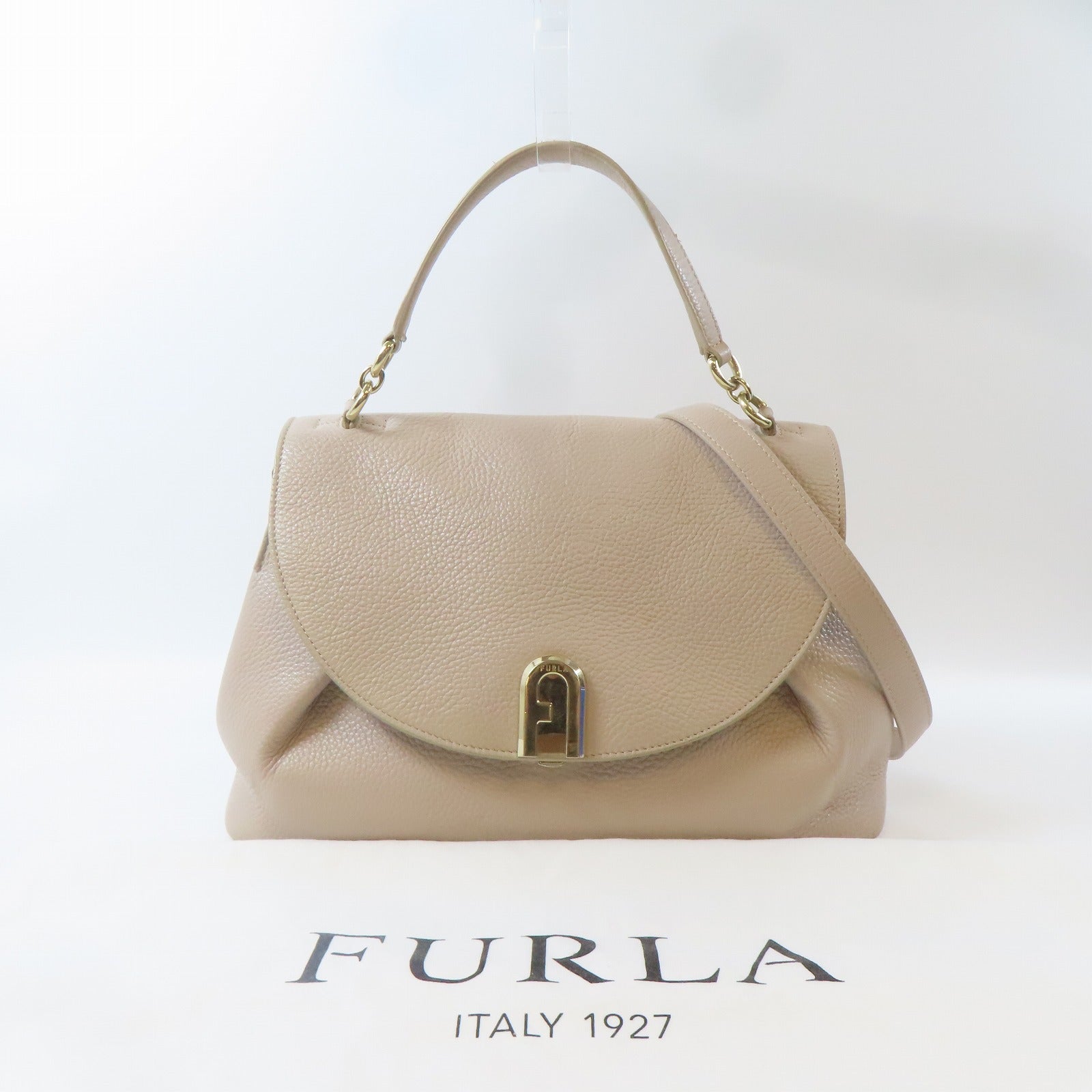Furla 牛皮皮革2 way shoulder金扣手挽肩背兩用袋粉紅色
