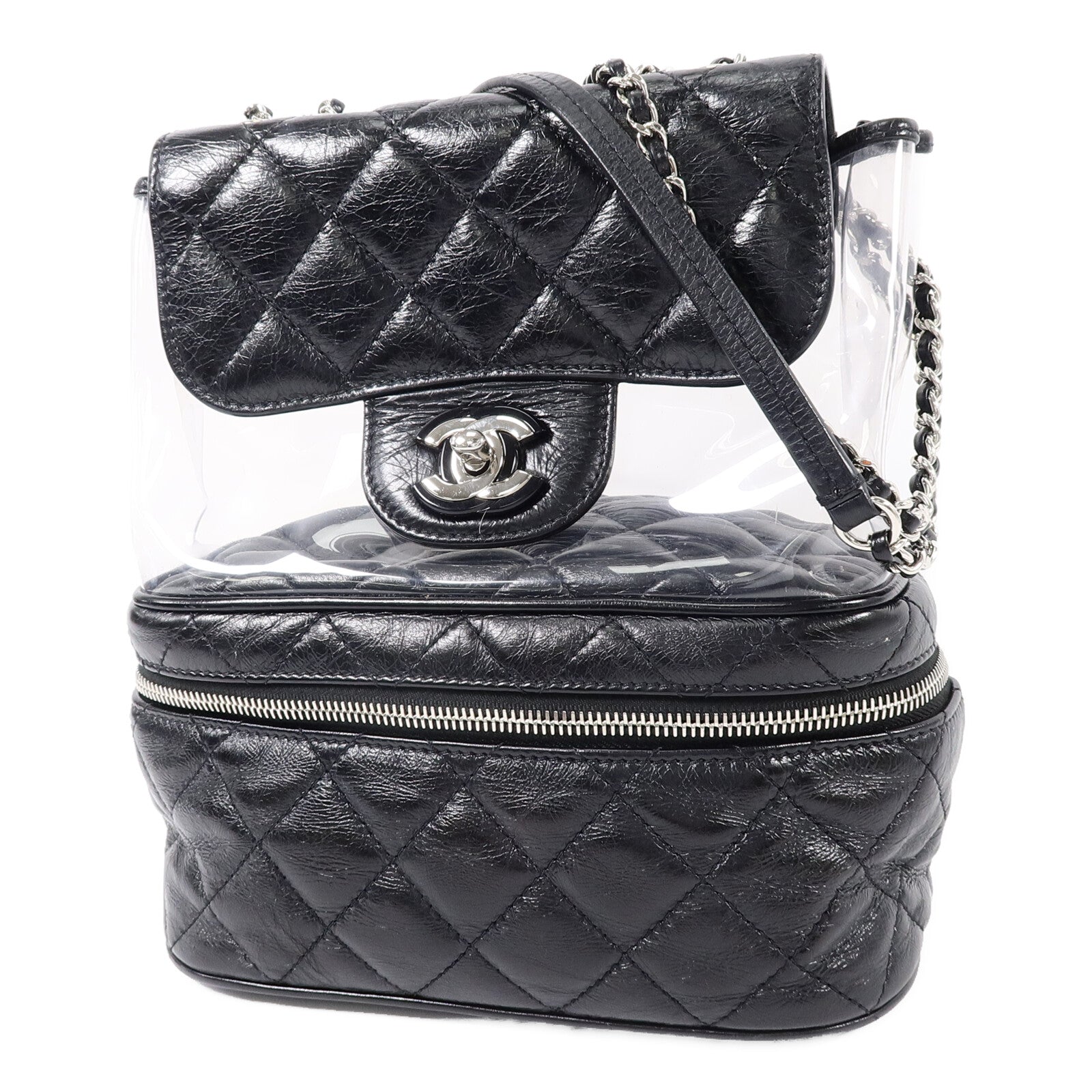 CHANEL PVC/牛皮皮革Matelasse Backpack鏈帶肩背袋