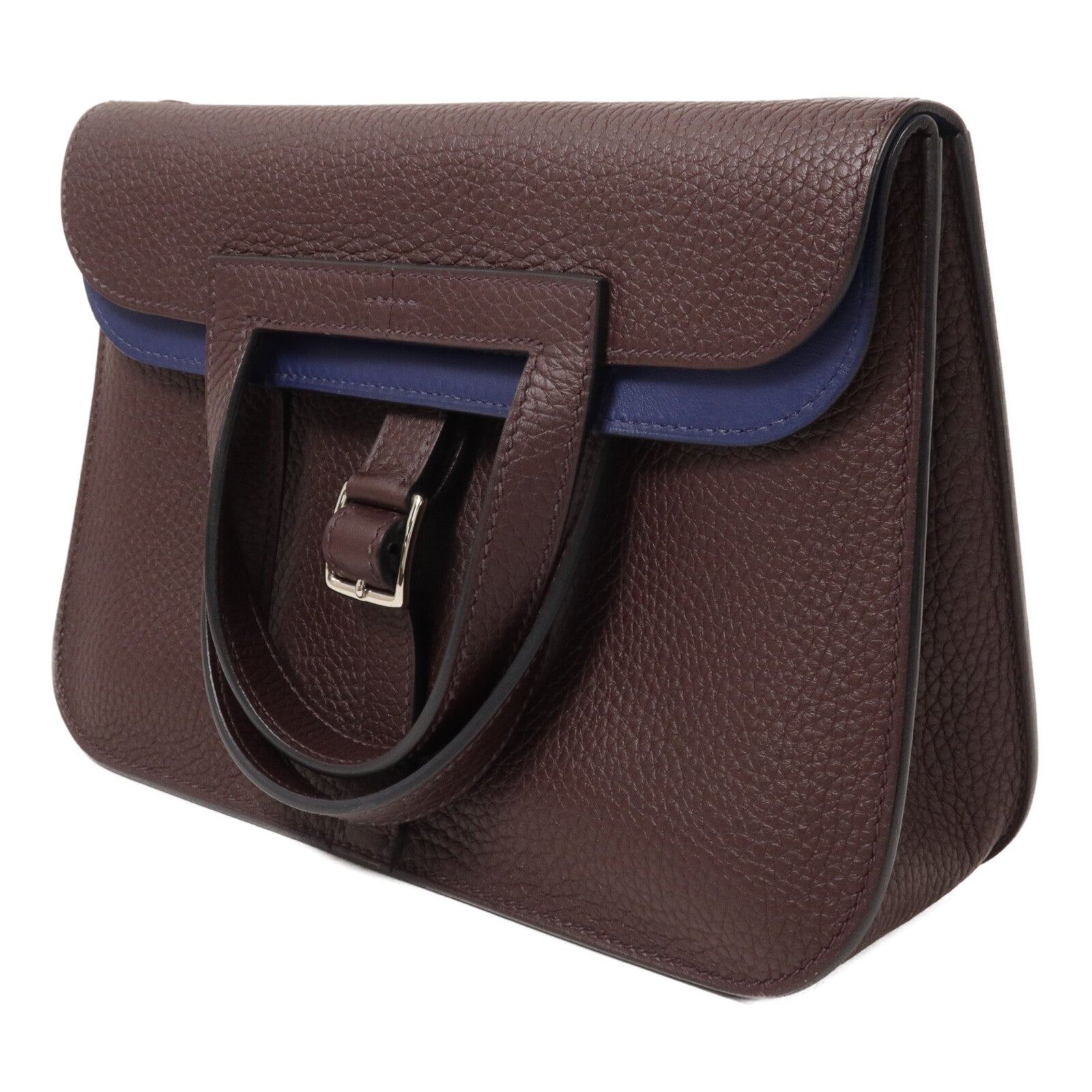 HERMES Clemence皮革Halzan 25手挽肩背兩用袋Rouge Sellier/Bleu Saphir