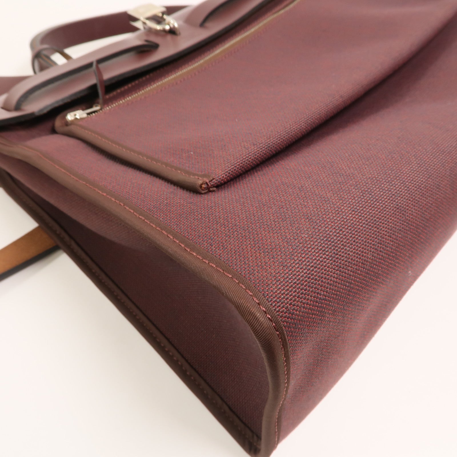 HERMES Toile H帆布Herbag PM手挽肩背兩用袋Rouge Sellier
