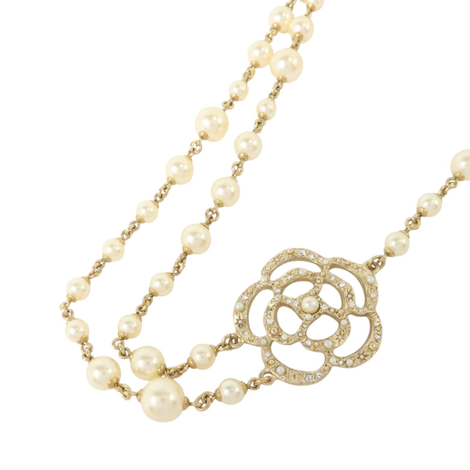 CHANEL PVC/金屬Crystal Camellia Pearl Necklace項鏈
