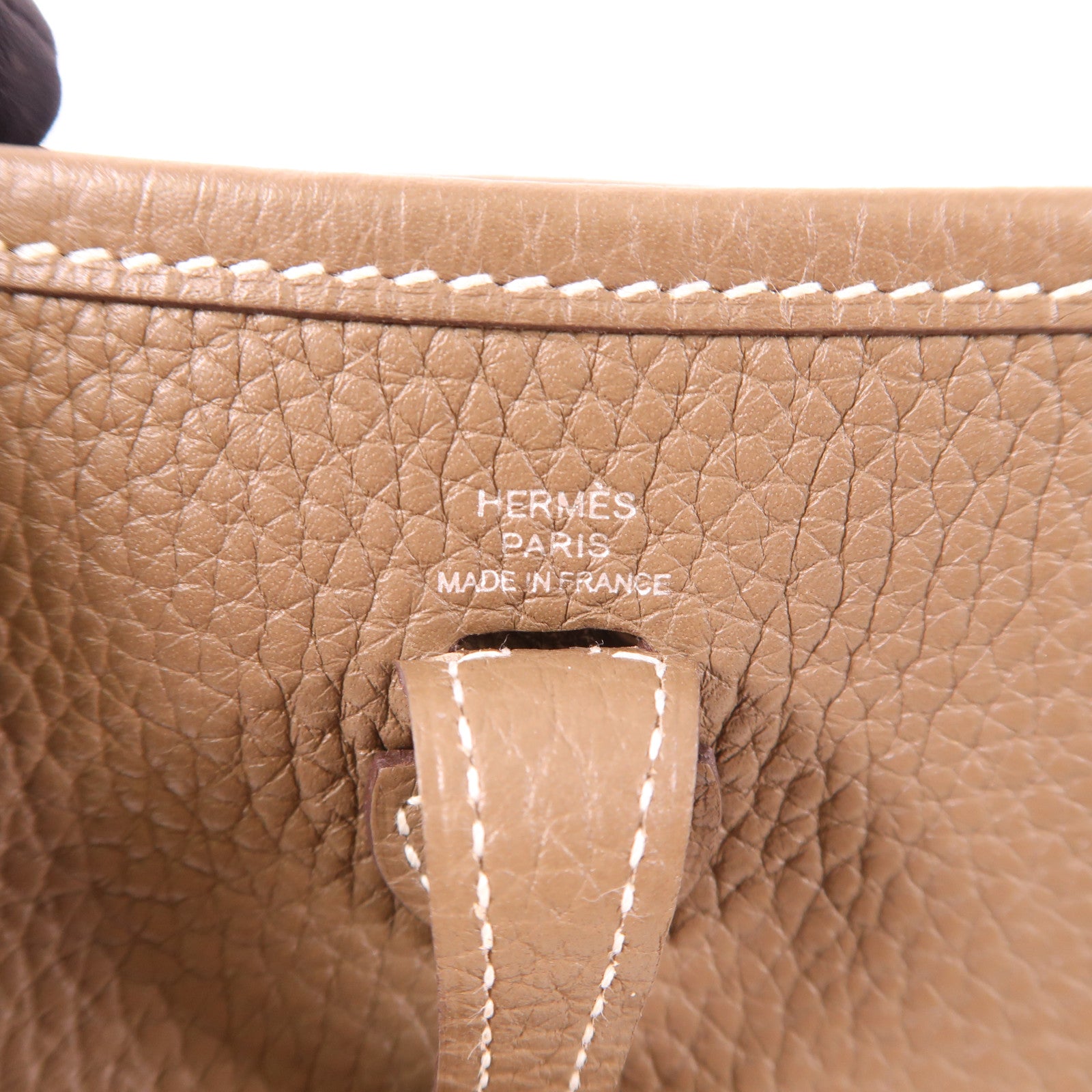 HERMES Clemence皮革Evelyne TPM銀扣肩背袋Etoupe
