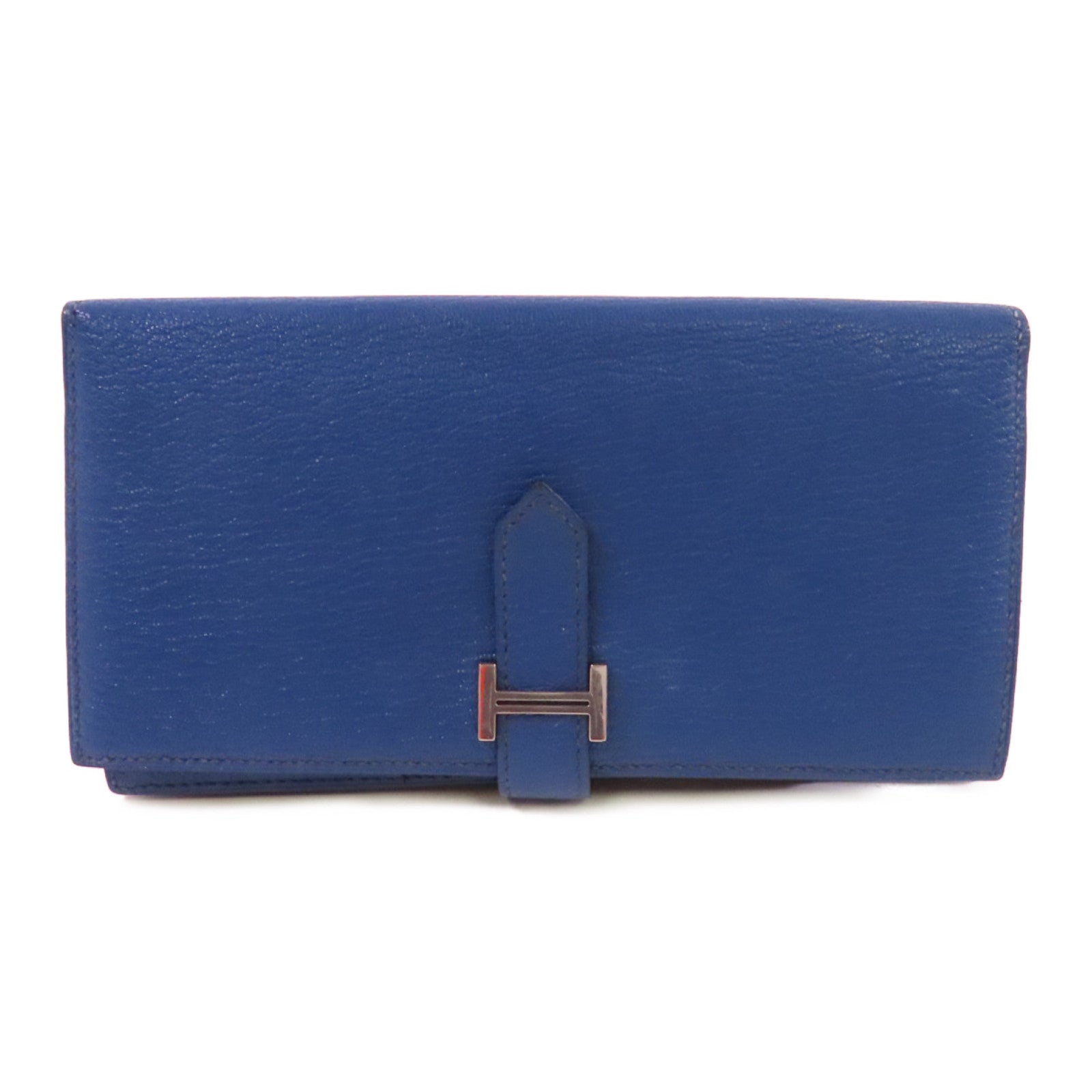 HERMES Chevre皮革Bearn Long Wallet銀扣長錢包73 Bleu Saphir/寶石藍色