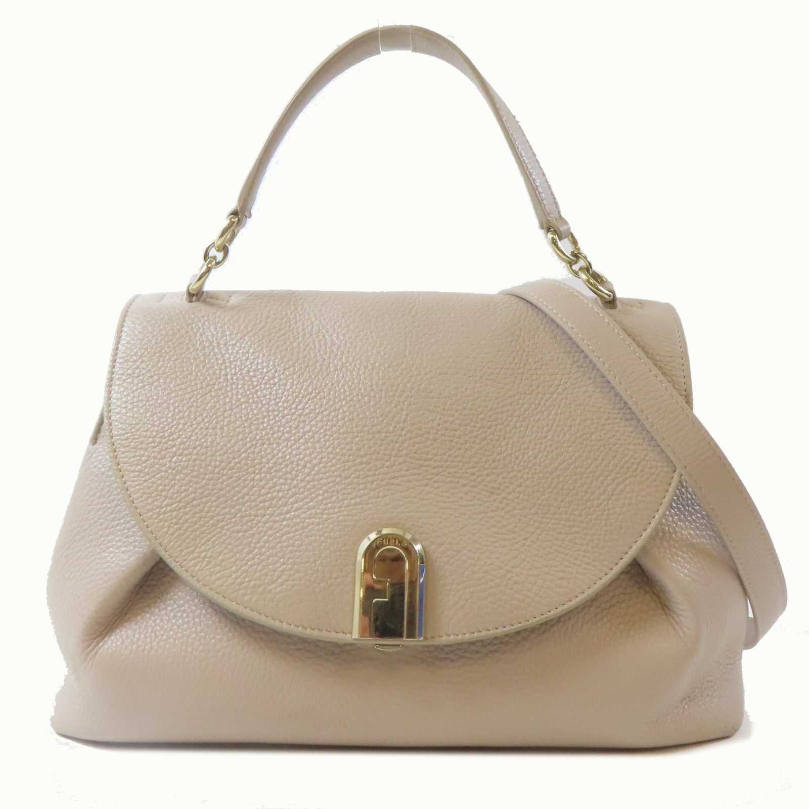 Furla 牛皮皮革2 way shoulder金扣手挽肩背兩用袋粉紅色