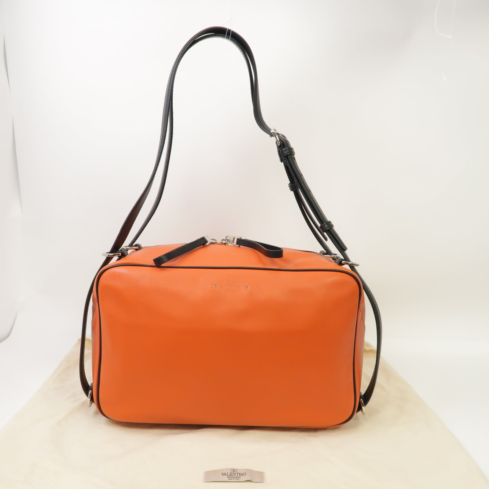 Valentino 【激減優惠】牛皮皮革Shoulder Bag銀扣肩背袋橙色