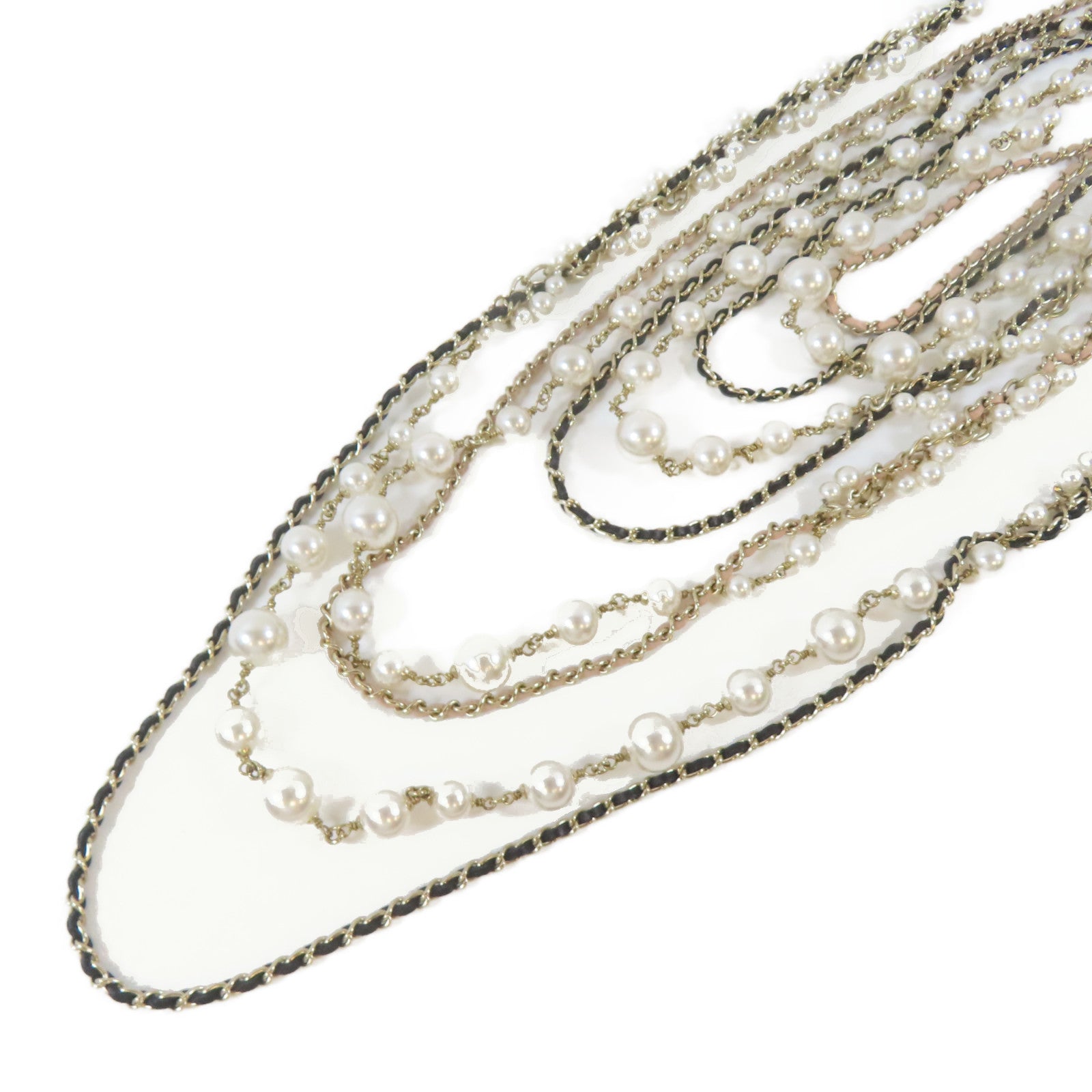 CHANEL PVC/金屬Pearl Long Chain項鍊粉紅色/黑色