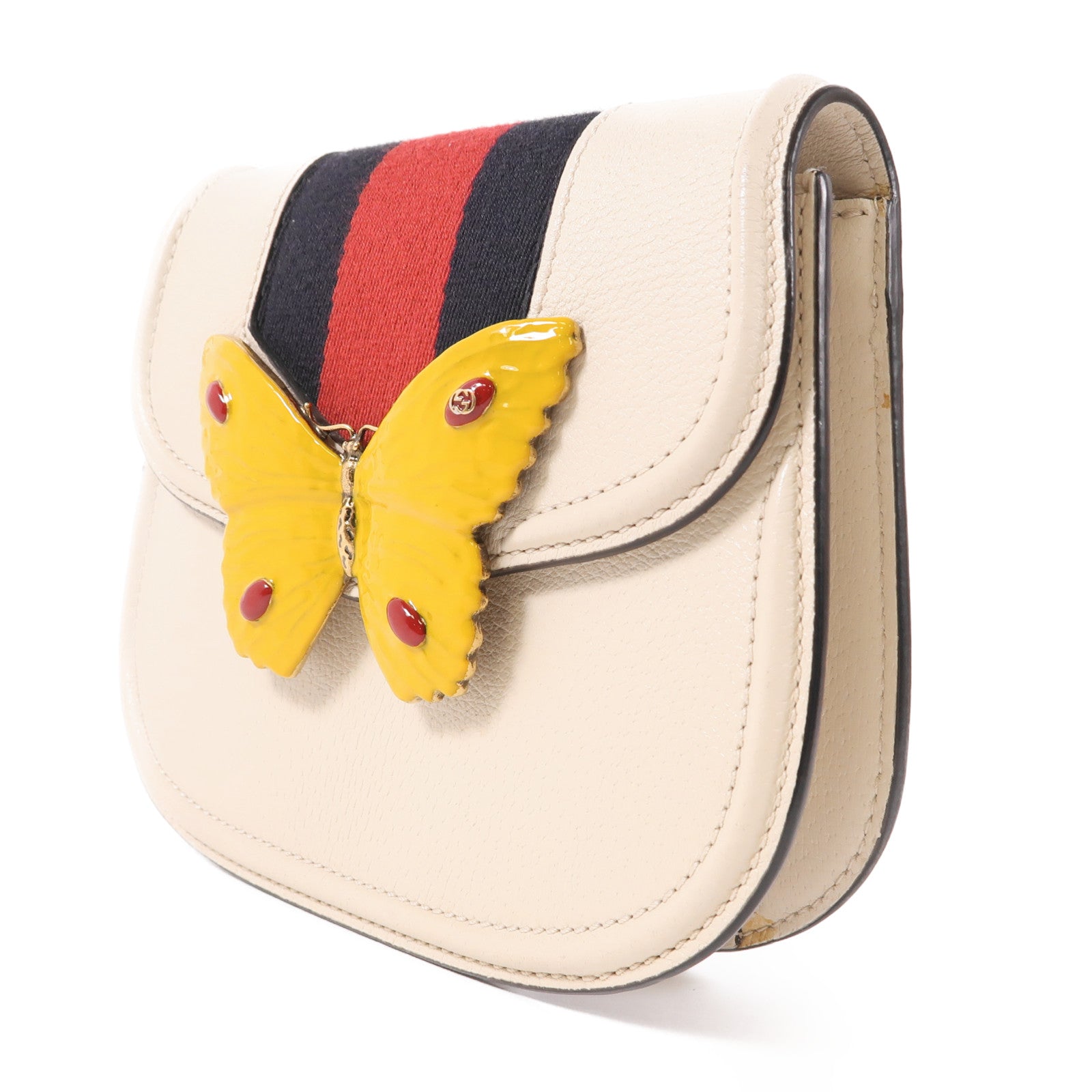 GUCCI GG GHW Totem Butterfly Shoulder Bag Calfskin Leather Beige