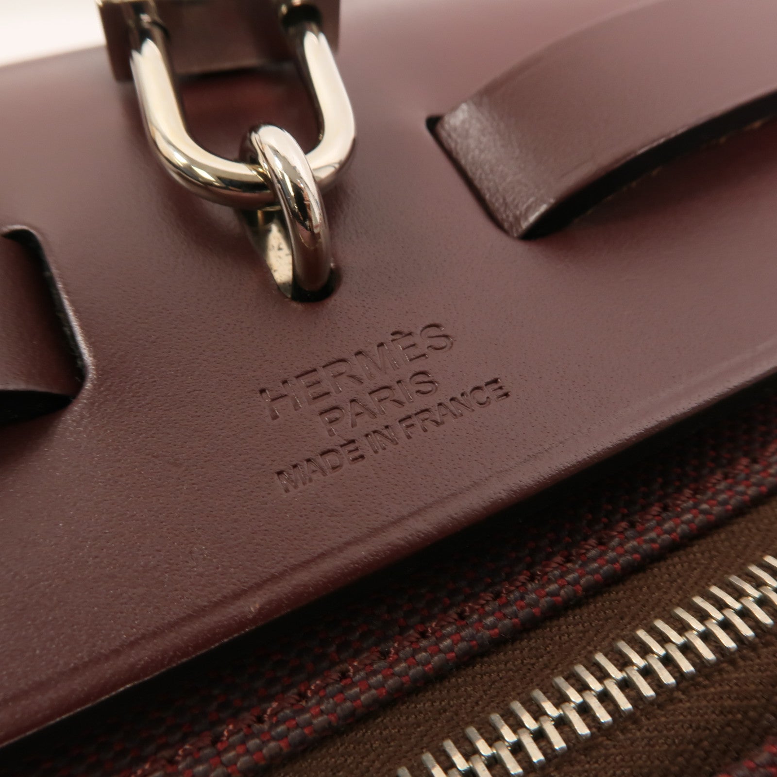 HERMES Toile H帆布Herbag PM手挽肩背兩用袋Rouge Sellier