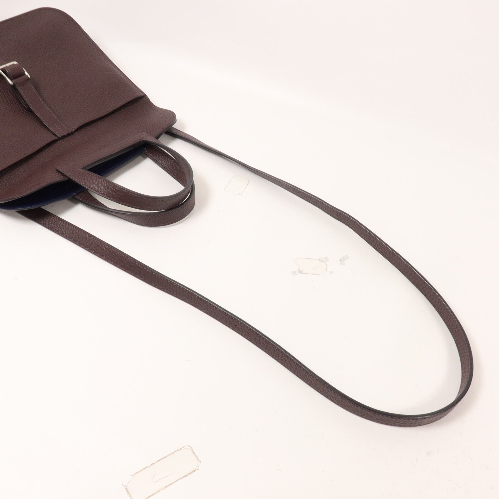 HERMES Clemence皮革Halzan 25手挽肩背兩用袋Rouge Sellier/Bleu Saphir