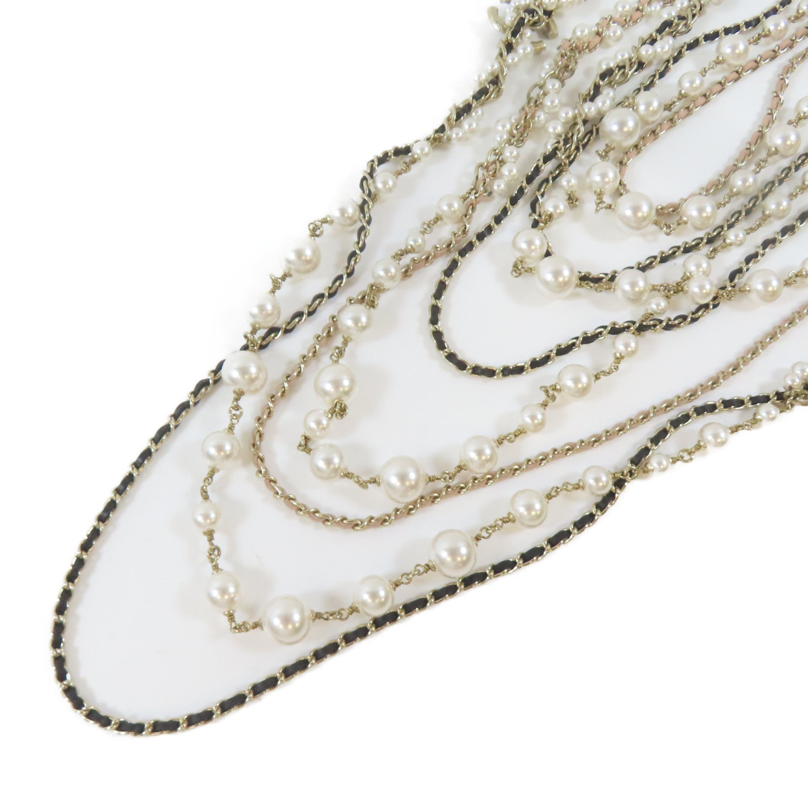 CHANEL PVC/金屬Pearl Long Chain項鍊粉紅色/黑色