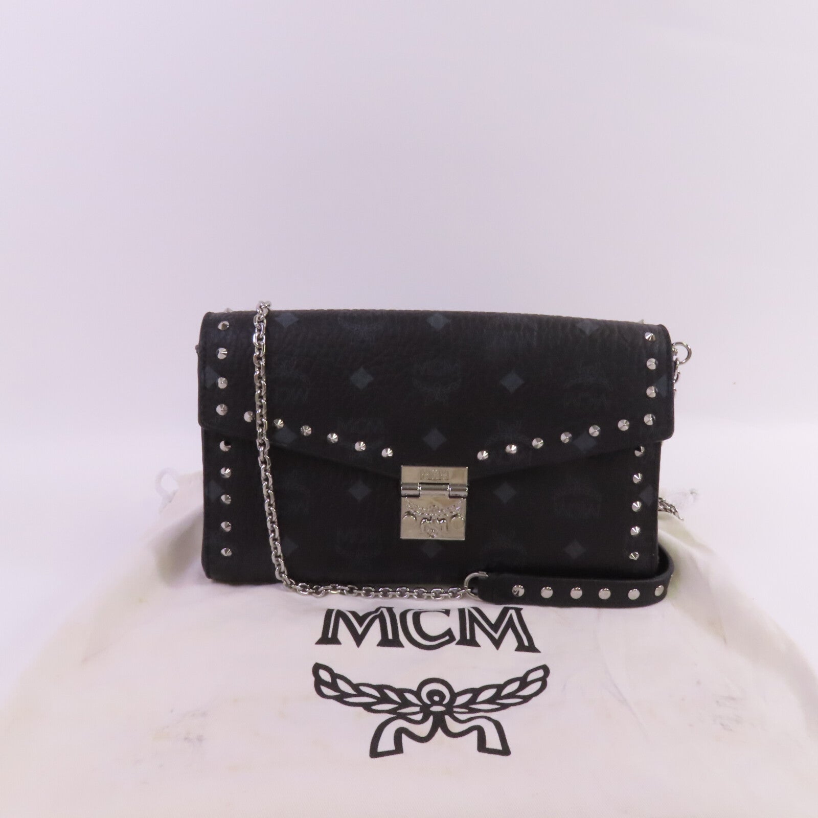 MCM 塗層帆布Visetos Tracy Crossbody銀扣鏈帶肩背袋