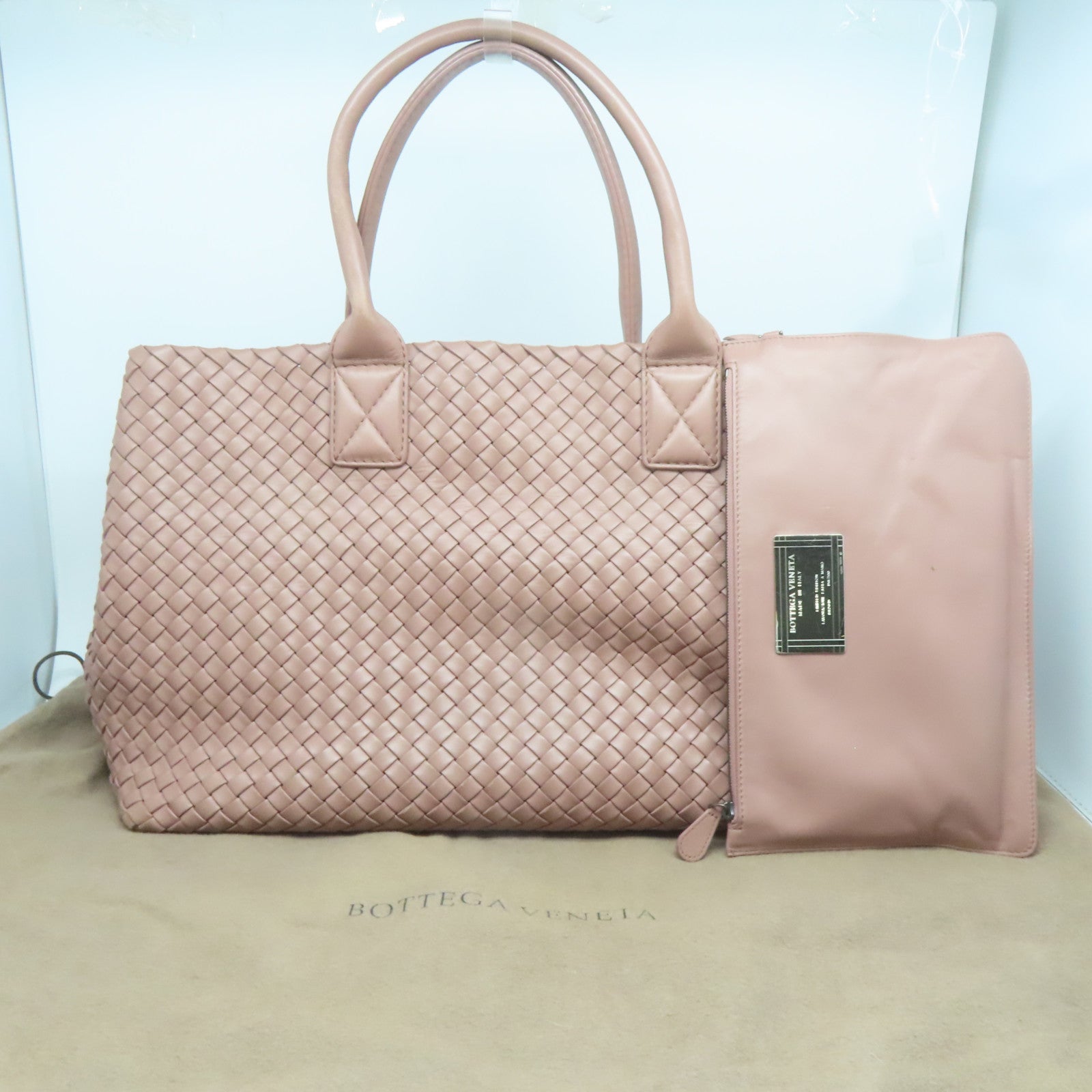 BOTTEGA VENETA 【激減優惠】織紋皮革Shoulder Bag銀扣肩背袋粉紅色