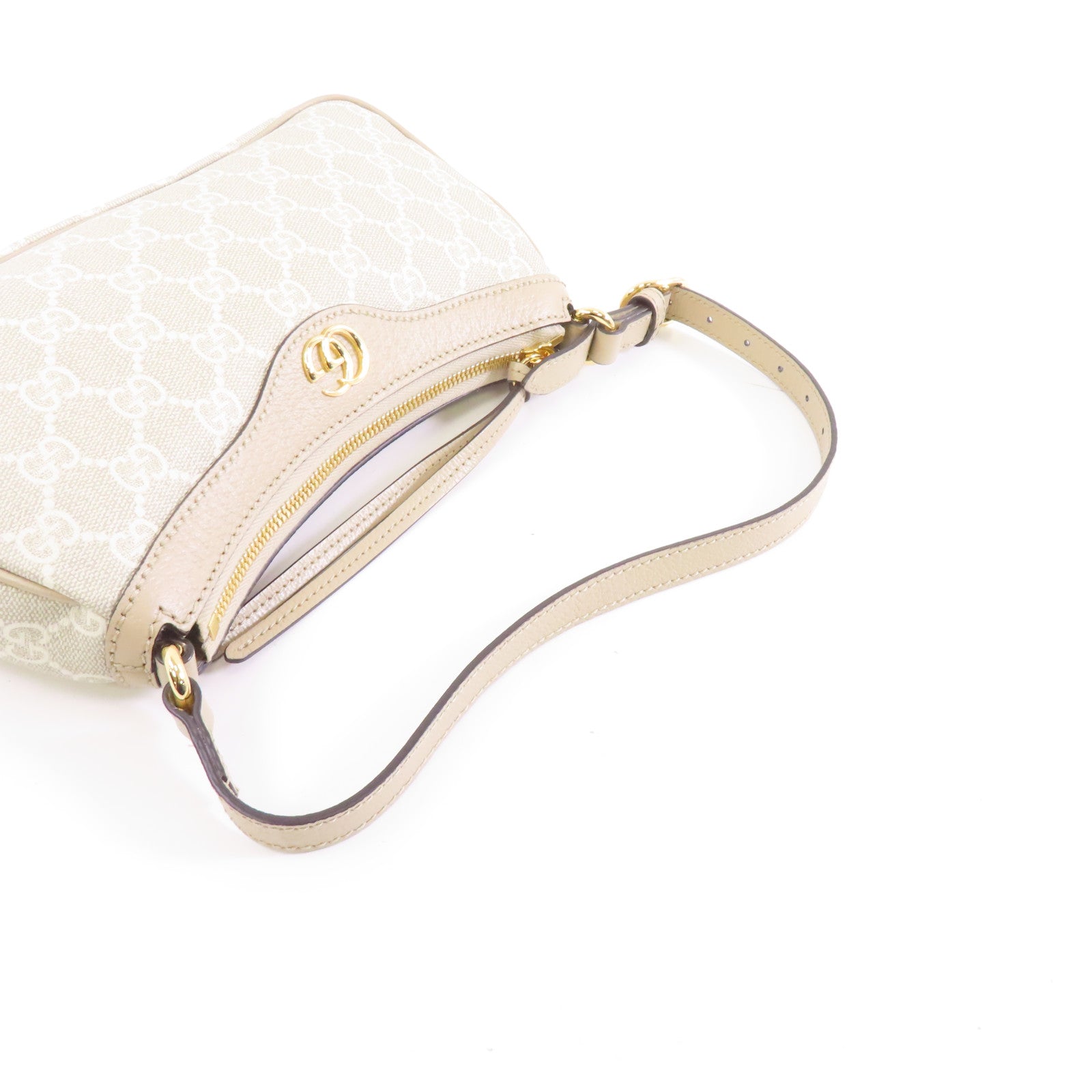 GUCCI 塗層帆布Ophidia金扣肩背袋米色