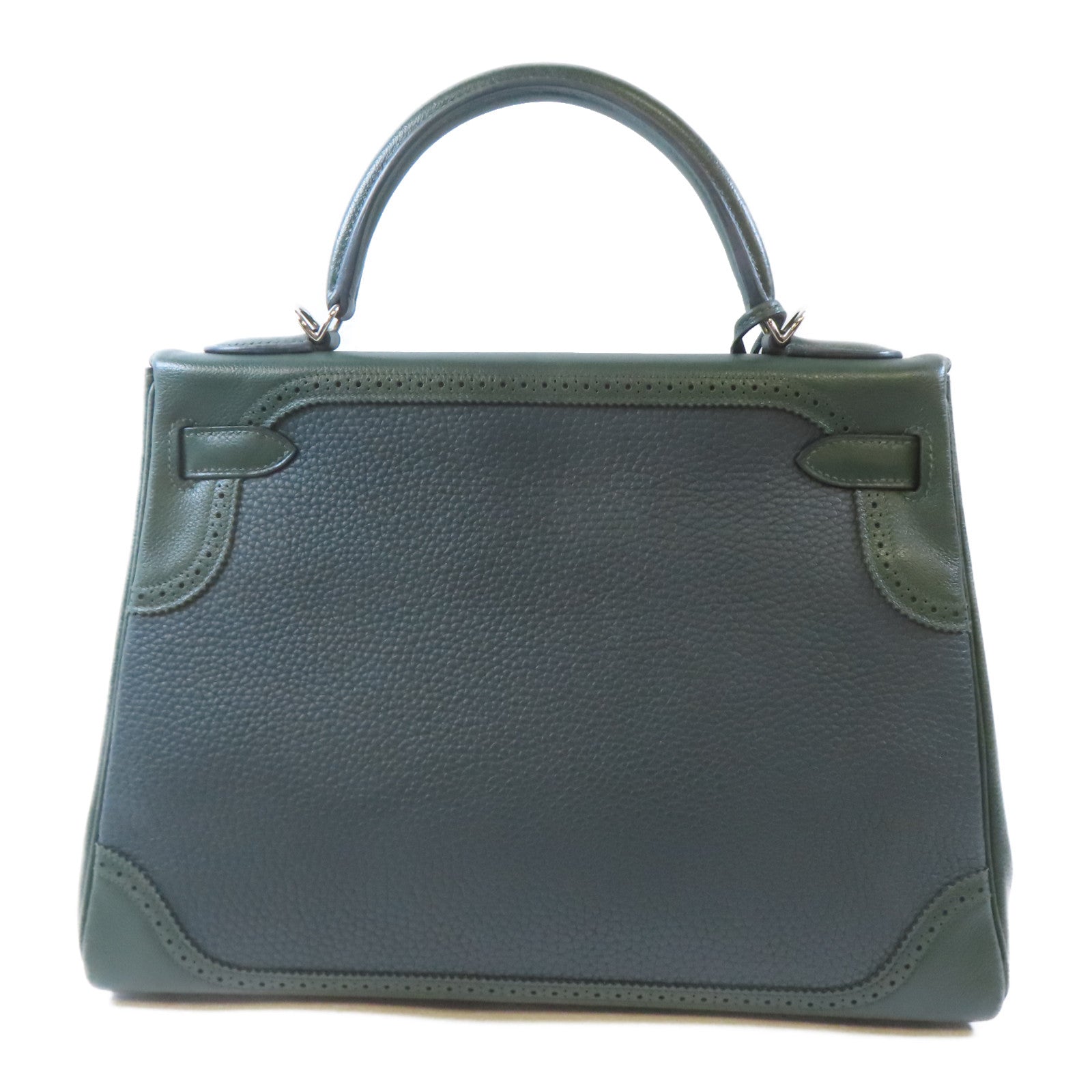HERMES Swift皮革Kelly Ghillies 32銀扣手挽肩背兩用袋綠色