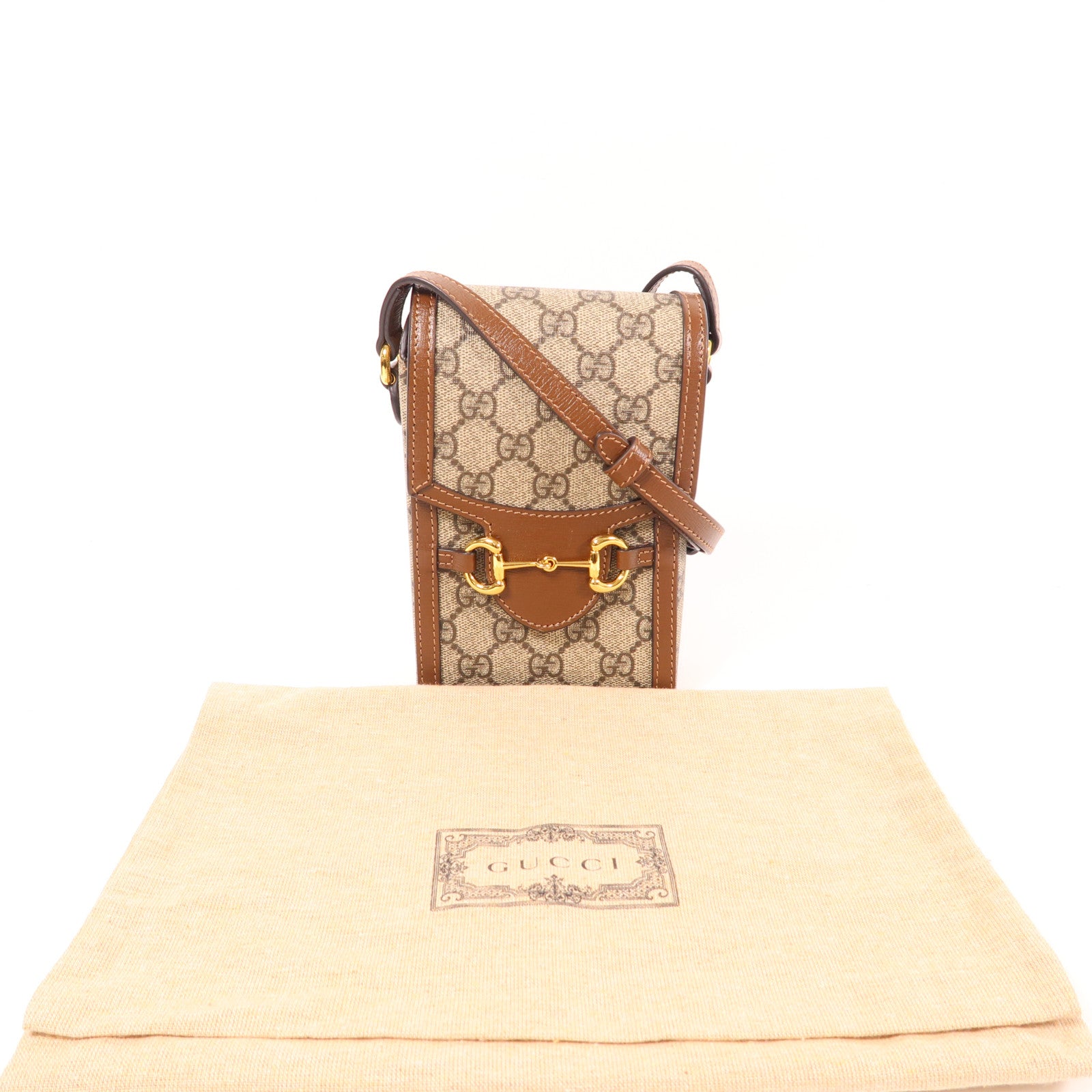 GUCCI 【激減優惠】塗層帆布Horsebit 1955 Mini金扣肩背袋