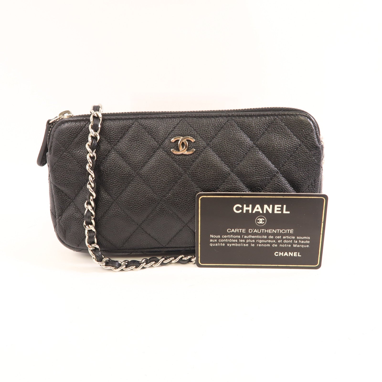 CHANEL 【激減優惠】菱格牛皮皮革Chain Shoulder銀扣鏈帶肩背袋黑色