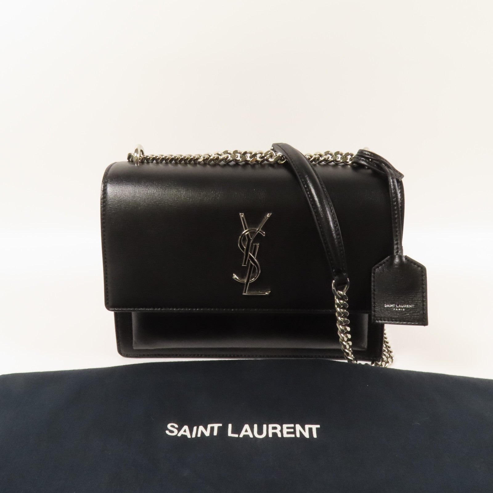 SAINT LAURENT 牛皮皮革Sunset Medium銀扣鏈帶肩背袋