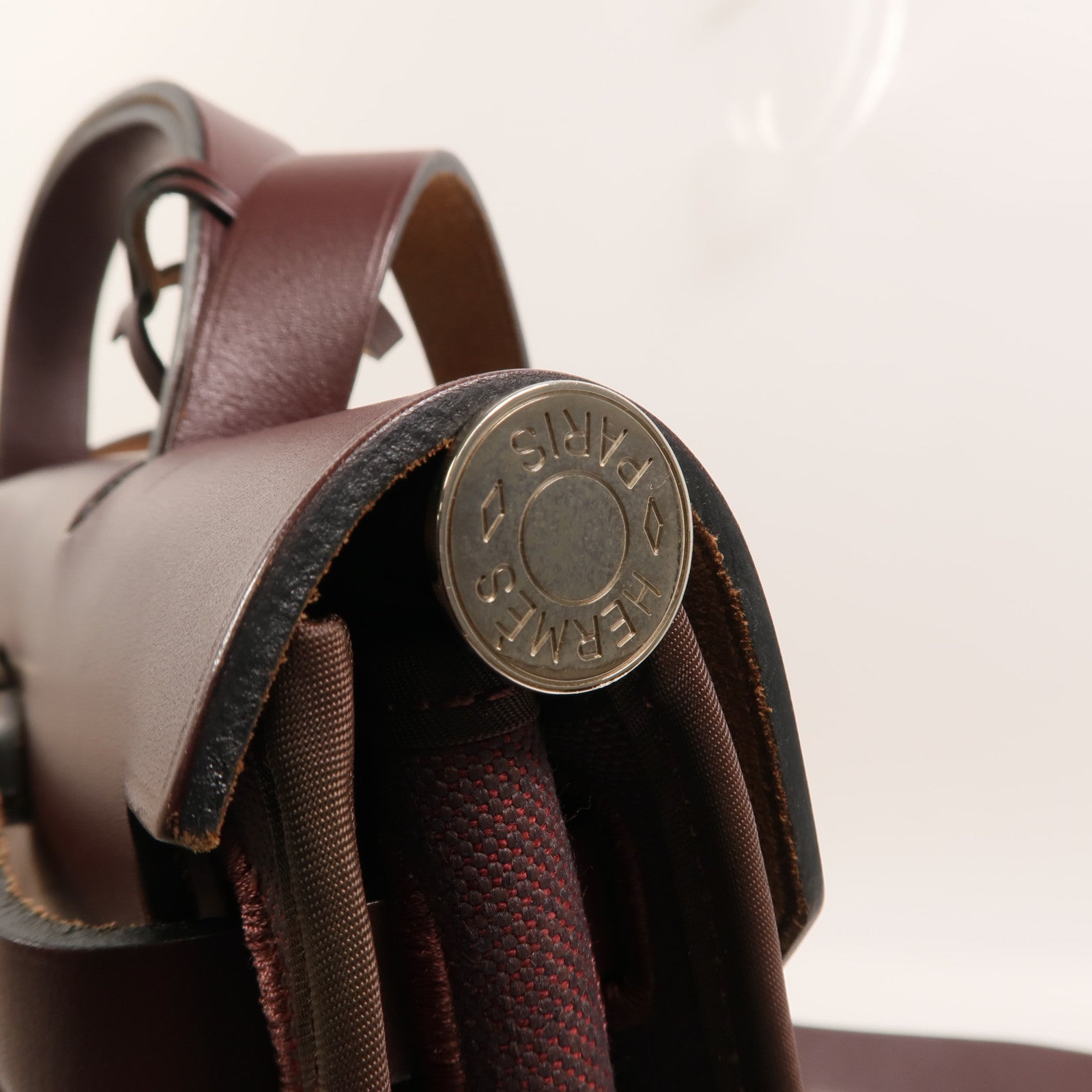 HERMES Toile H帆布Herbag PM手挽肩背兩用袋Rouge Sellier