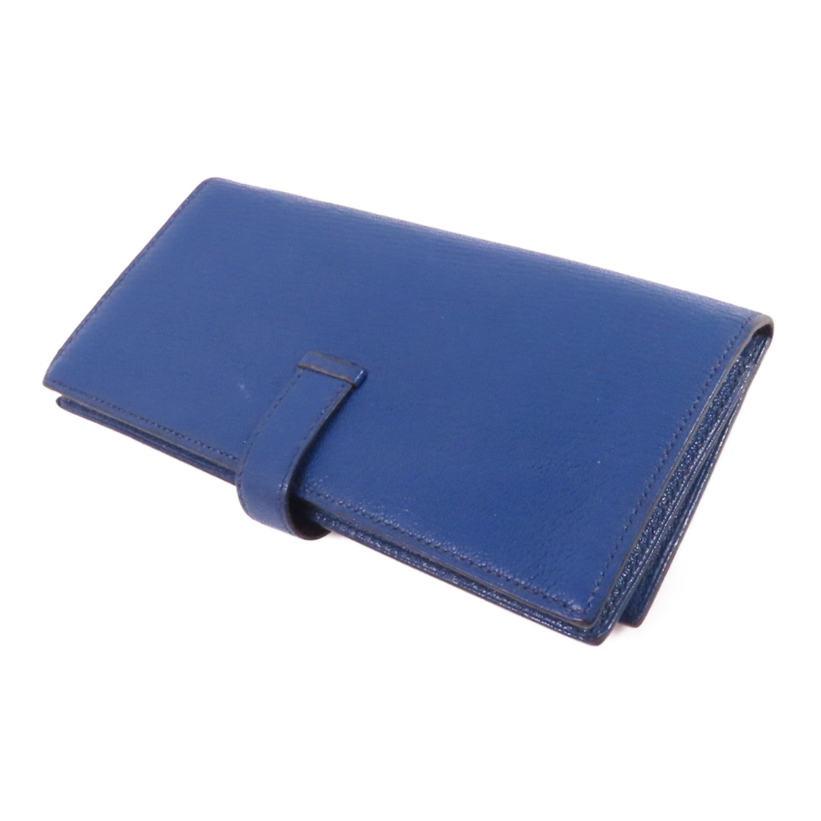 HERMES Chevre皮革Bearn Long Wallet銀扣長錢包73 Bleu Saphir/寶石藍色