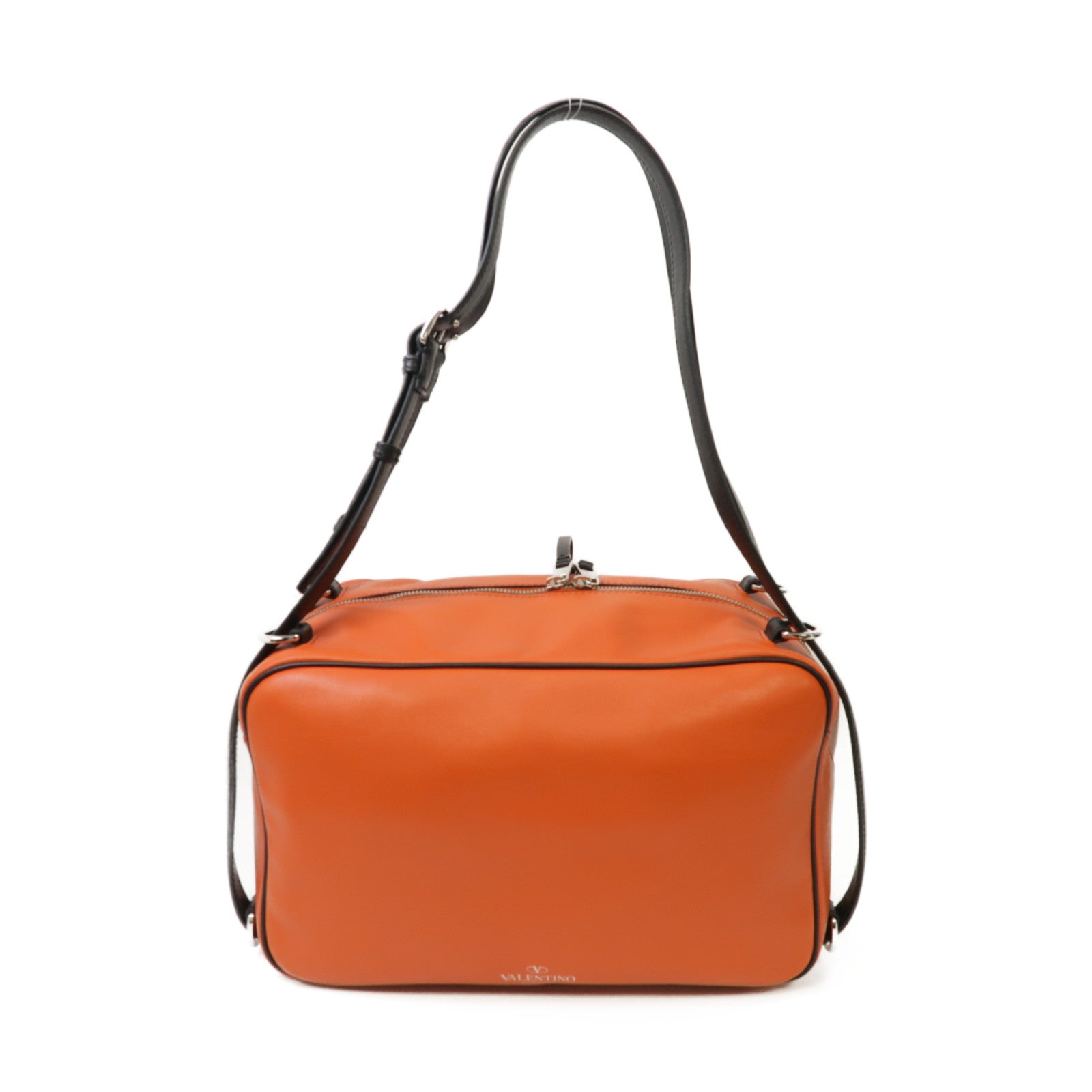 Valentino 【激減優惠】牛皮皮革Shoulder Bag銀扣肩背袋橙色