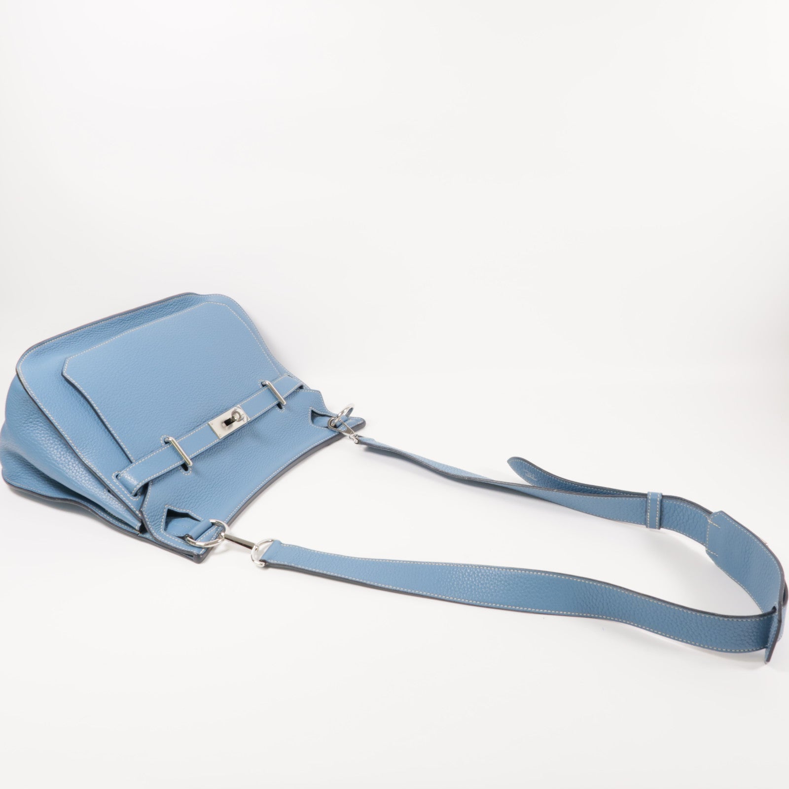 HERMES Clemence皮革Jypsiere銀扣肩背袋