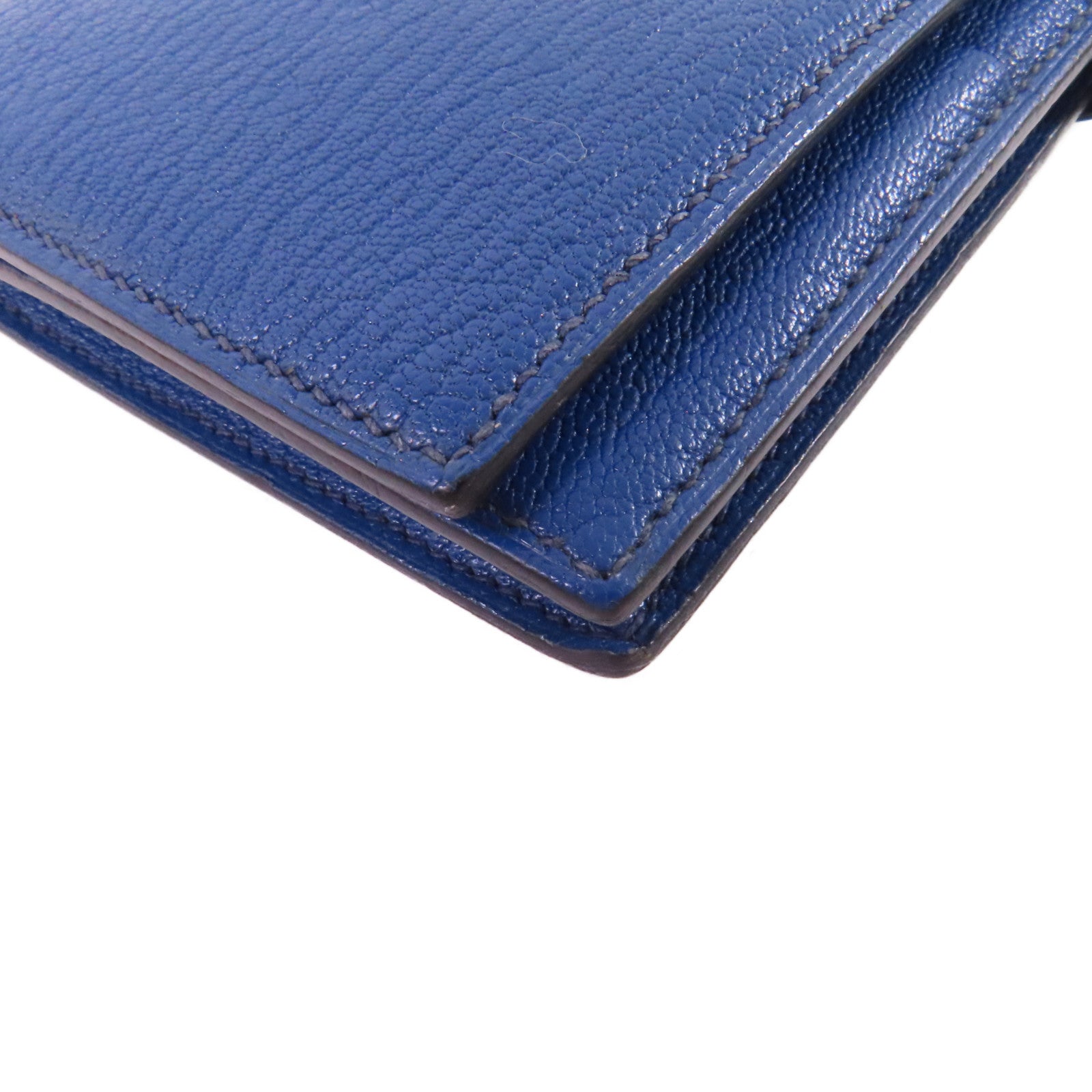 HERMES Chevre皮革Bearn Long Wallet銀扣長錢包73 Bleu Saphir/寶石藍色