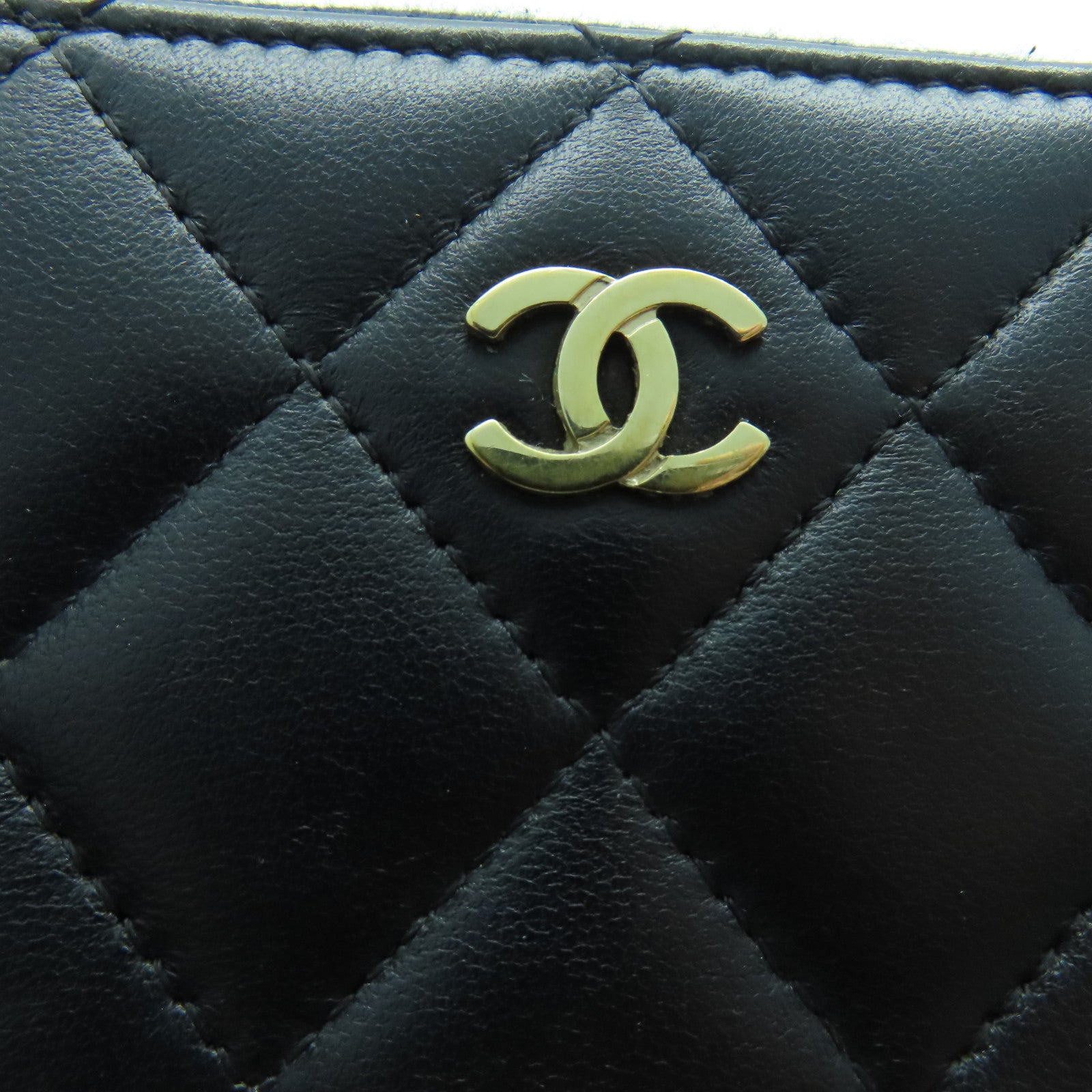 CHANEL 羊皮皮革Wallet金扣錢包黑色