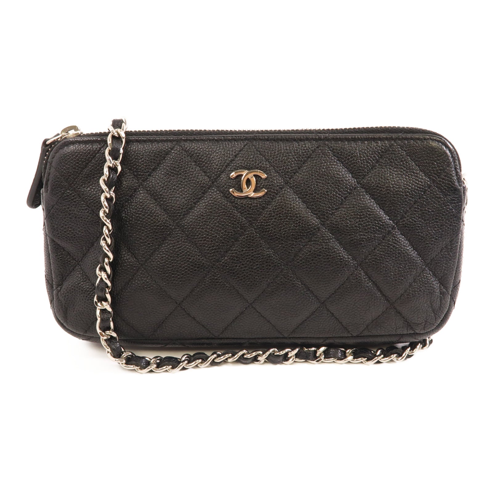 CHANEL 【激減優惠】菱格牛皮皮革Chain Shoulder銀扣鏈帶肩背袋黑色