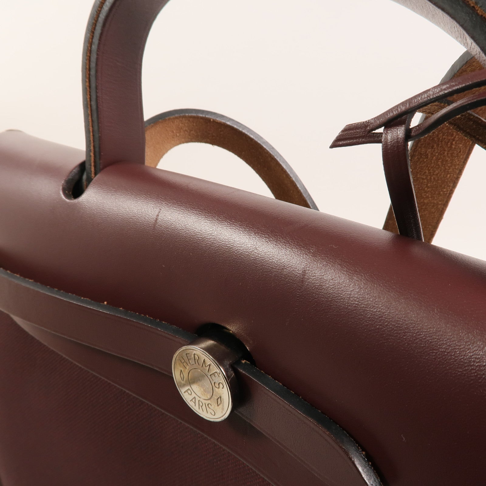 HERMES Toile H帆布Herbag PM手挽肩背兩用袋Rouge Sellier