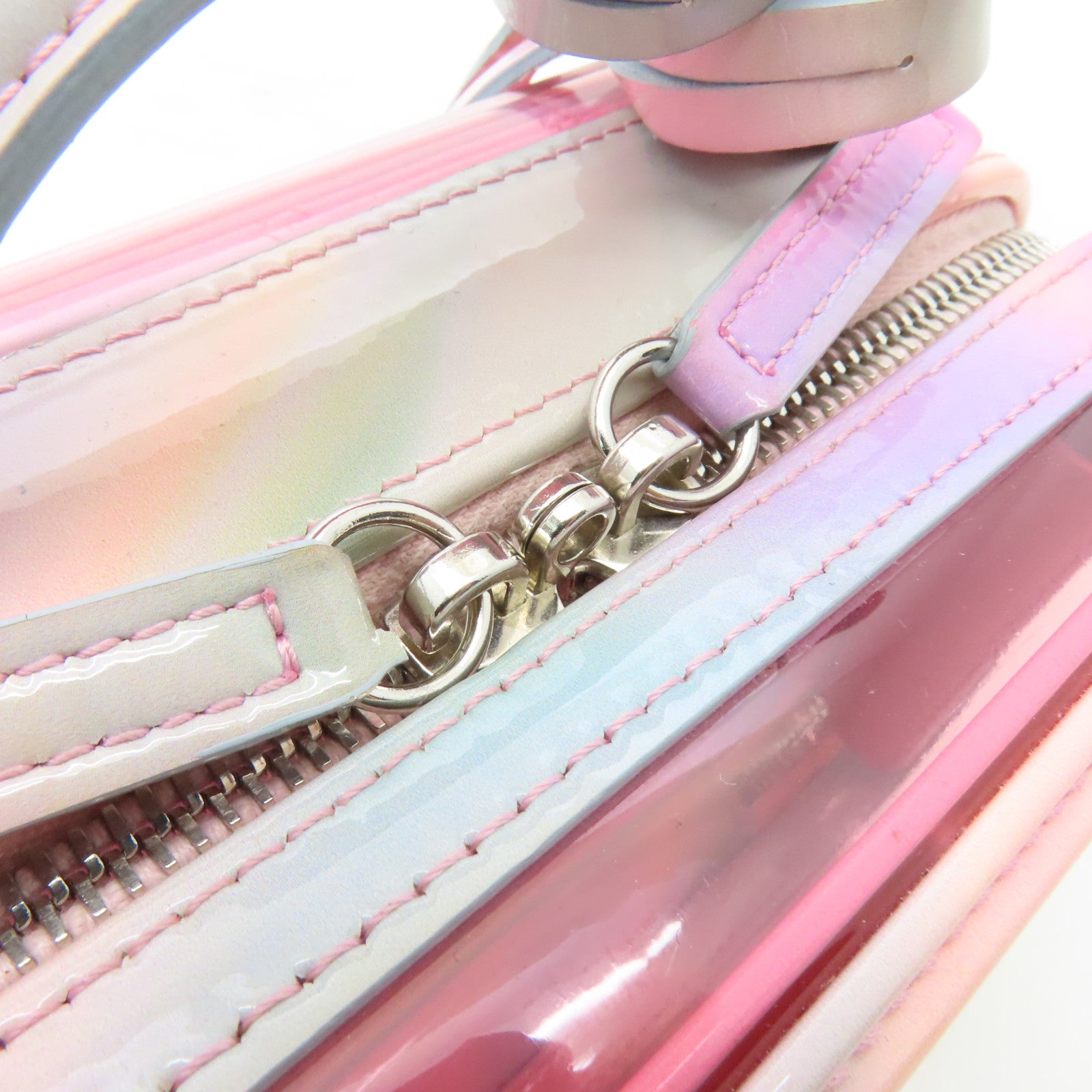 CHANEL PVC Vanity Case銀扣鏈帶手挽肩背兩用袋粉紅色