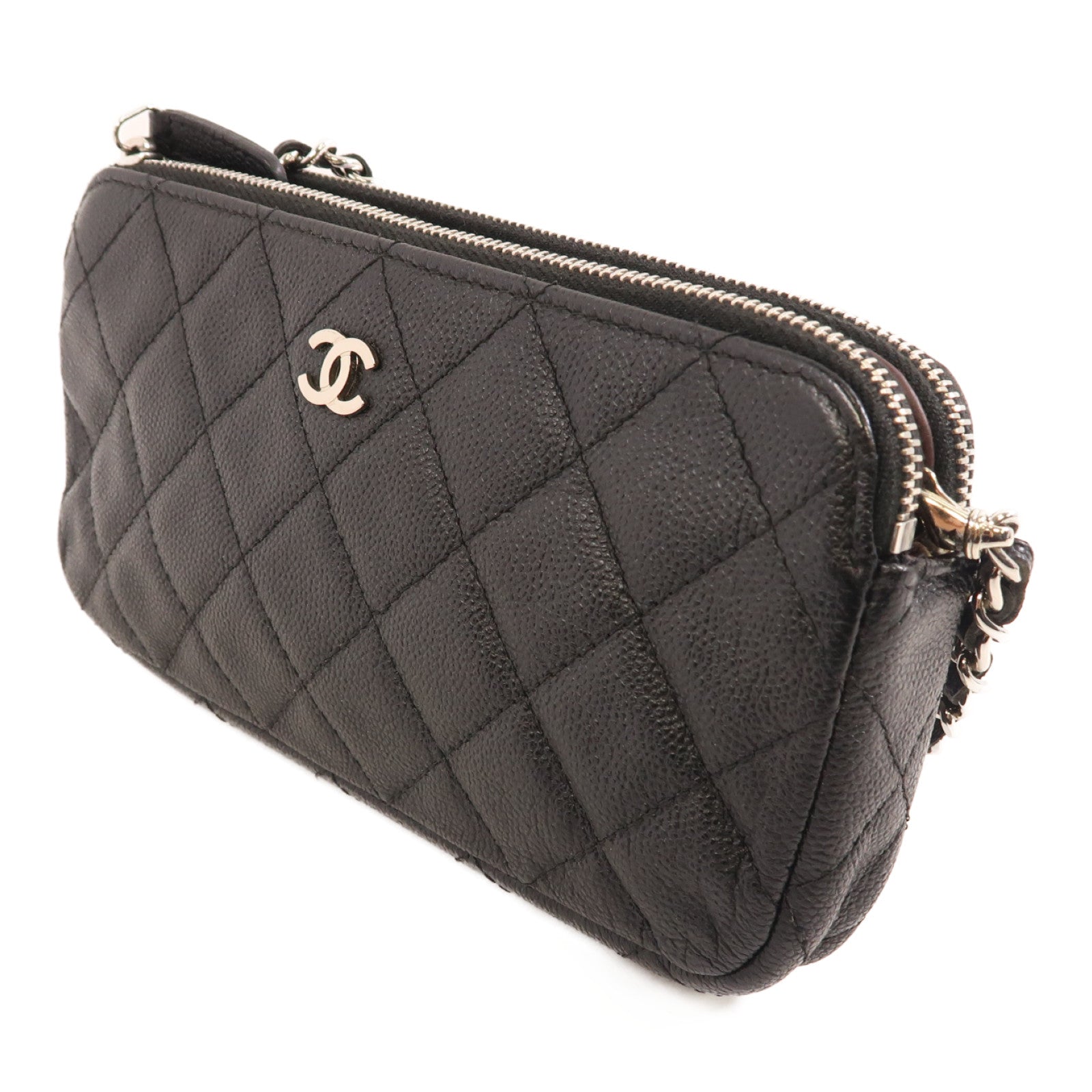 CHANEL 【激減優惠】菱格牛皮皮革Chain Shoulder銀扣鏈帶肩背袋黑色