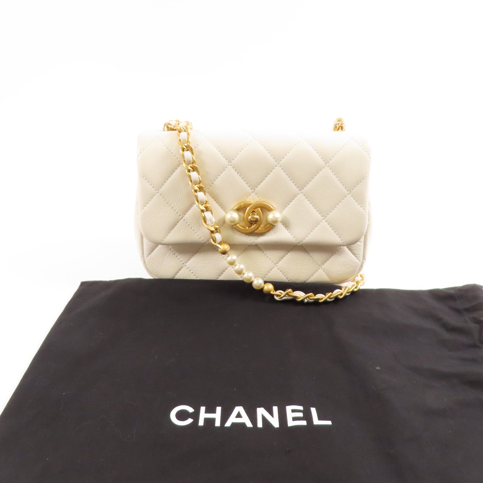 CHANEL【激減優惠】 牛皮皮革Chain Shoulder金扣鏈帶肩背袋