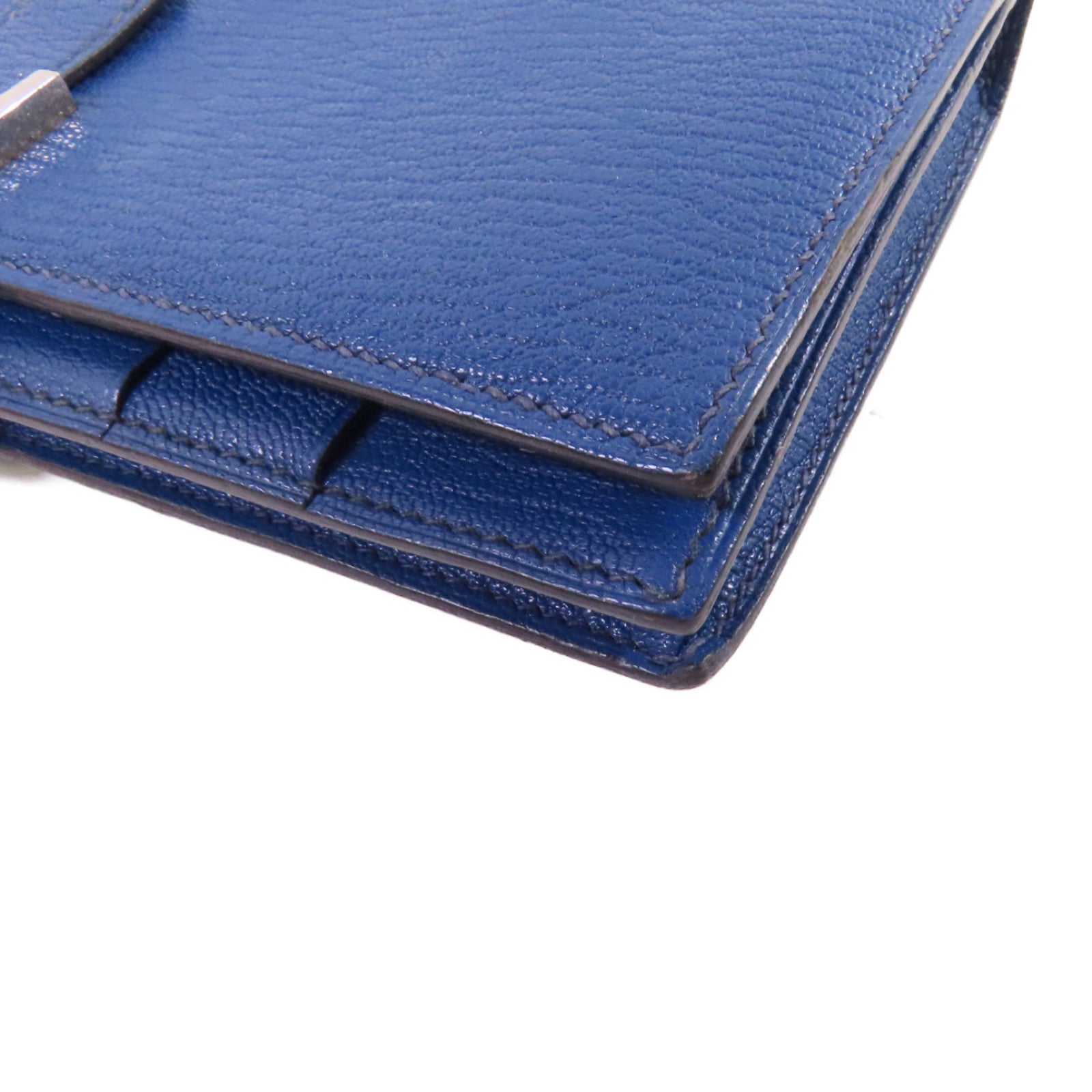 HERMES Chevre皮革Bearn Long Wallet銀扣長錢包73 Bleu Saphir/寶石藍色