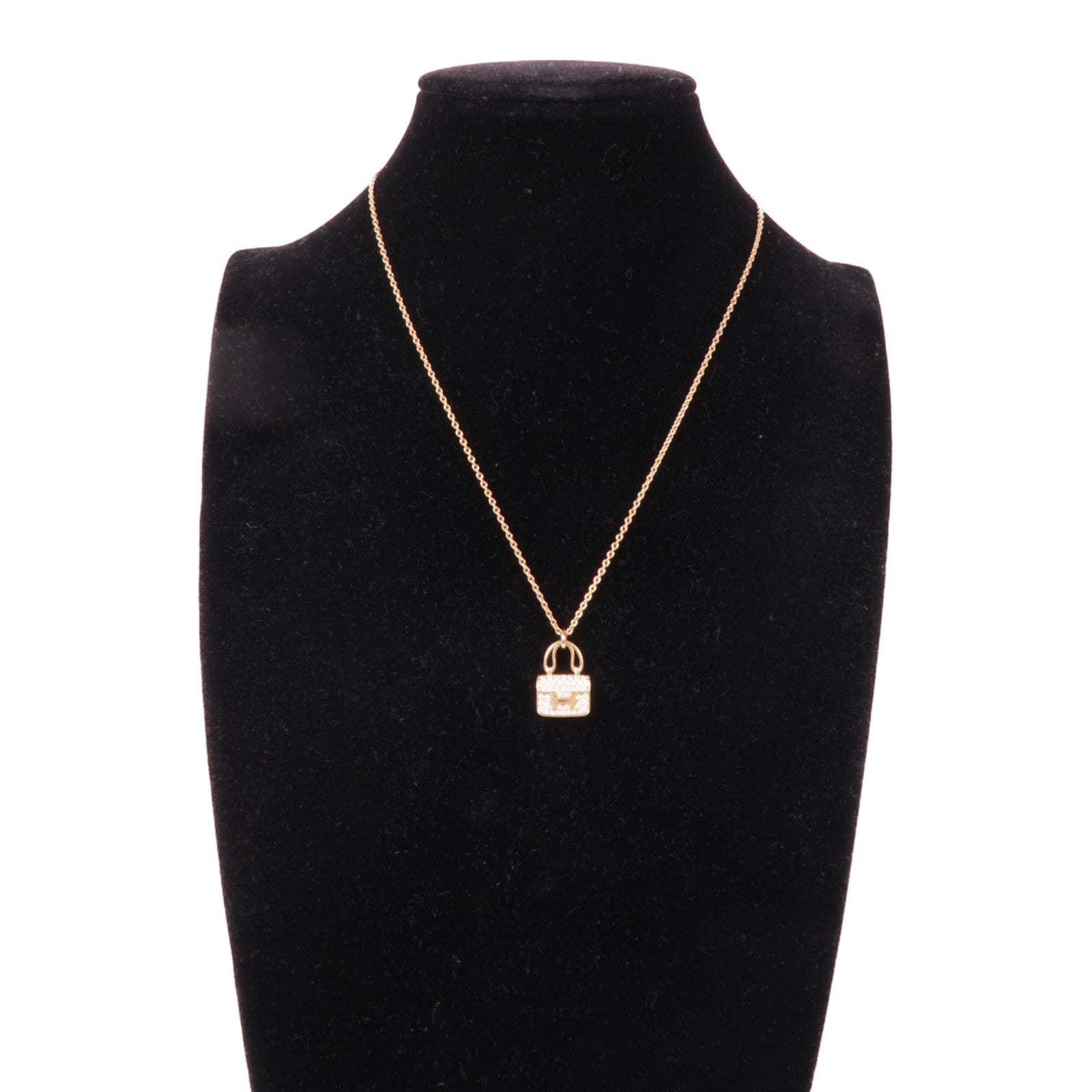 HERMES K18玫瑰金Constance Necklace鑽石項鍊