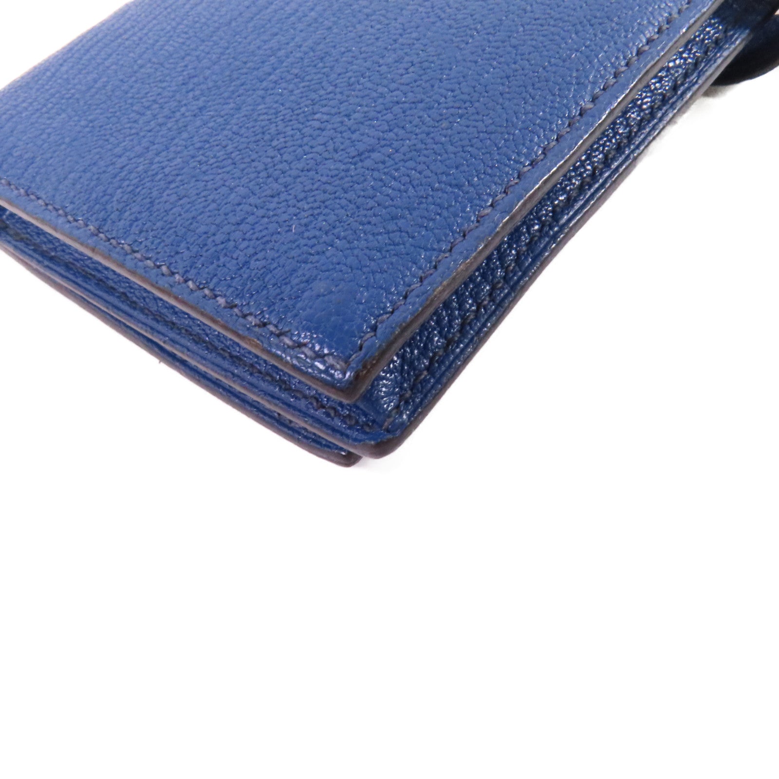 HERMES Chevre皮革Bearn Long Wallet銀扣長錢包73 Bleu Saphir/寶石藍色